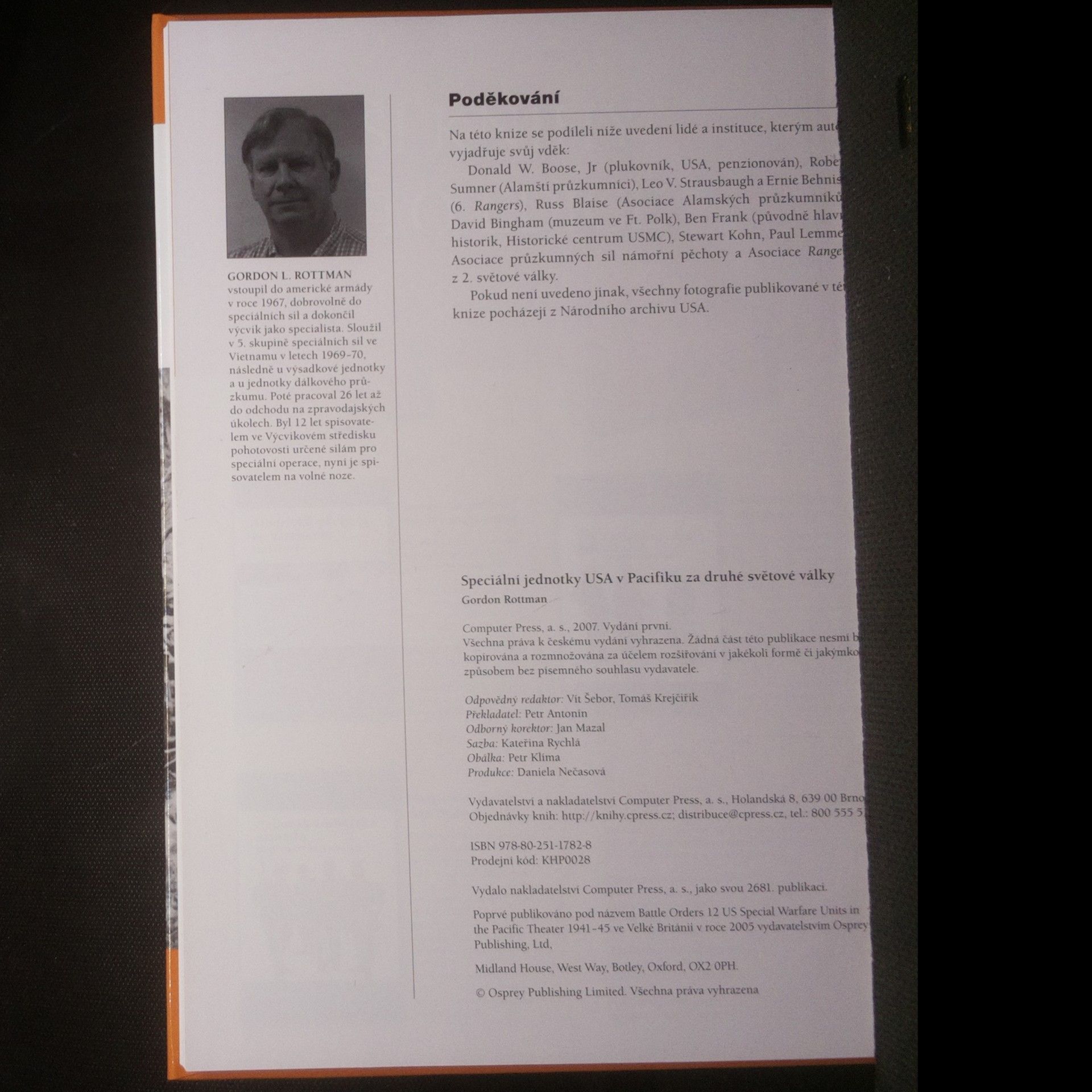 Gordon L. Rottman Speciální jednotky USA v Pacifiku za druhé světové války