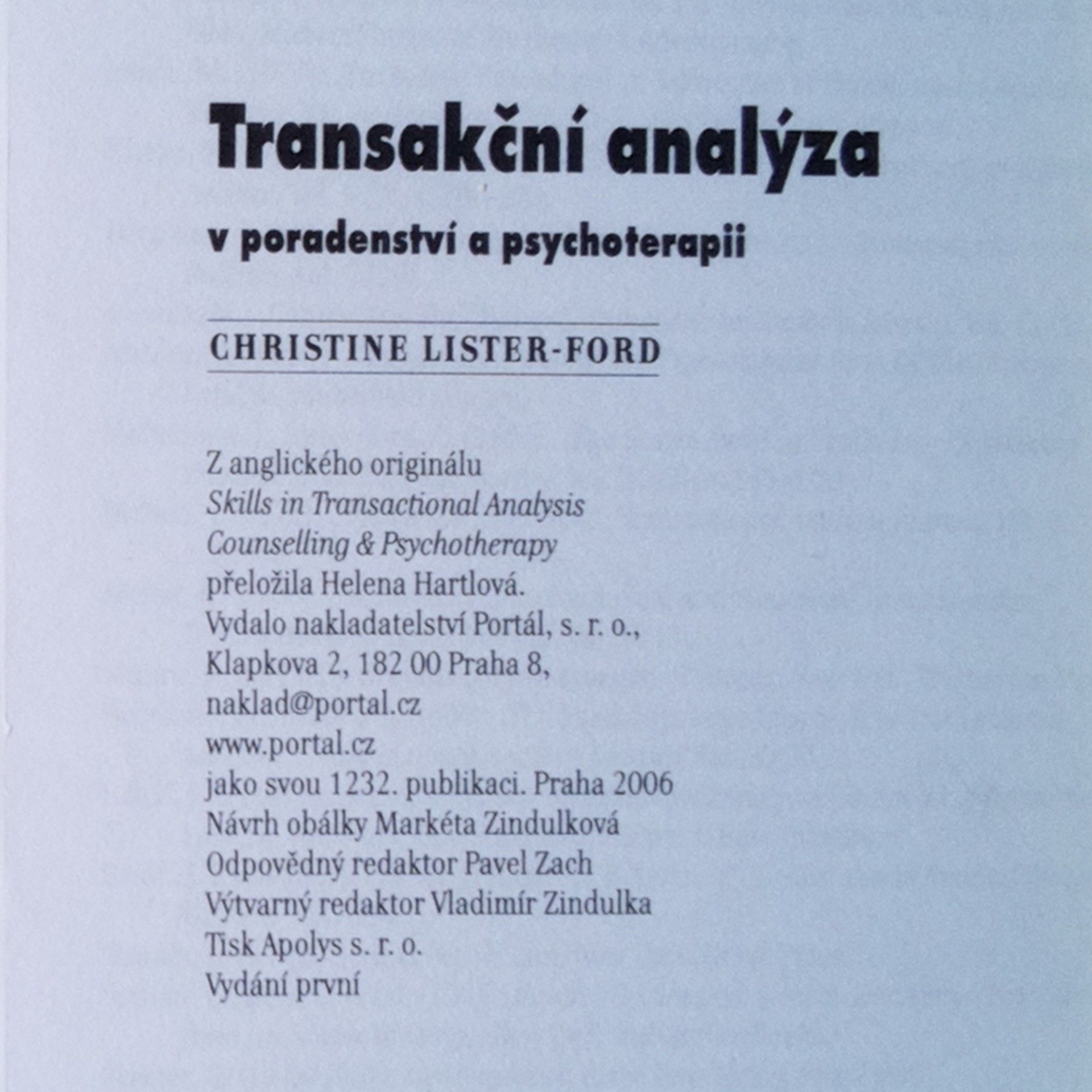 Christine ListerFord Transakční analýza v poradenství a psychoterapii