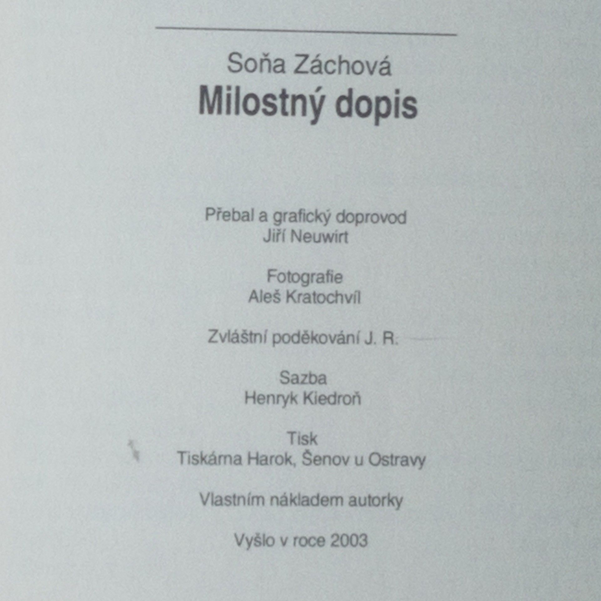 Soňa Záchová Milostný dopis