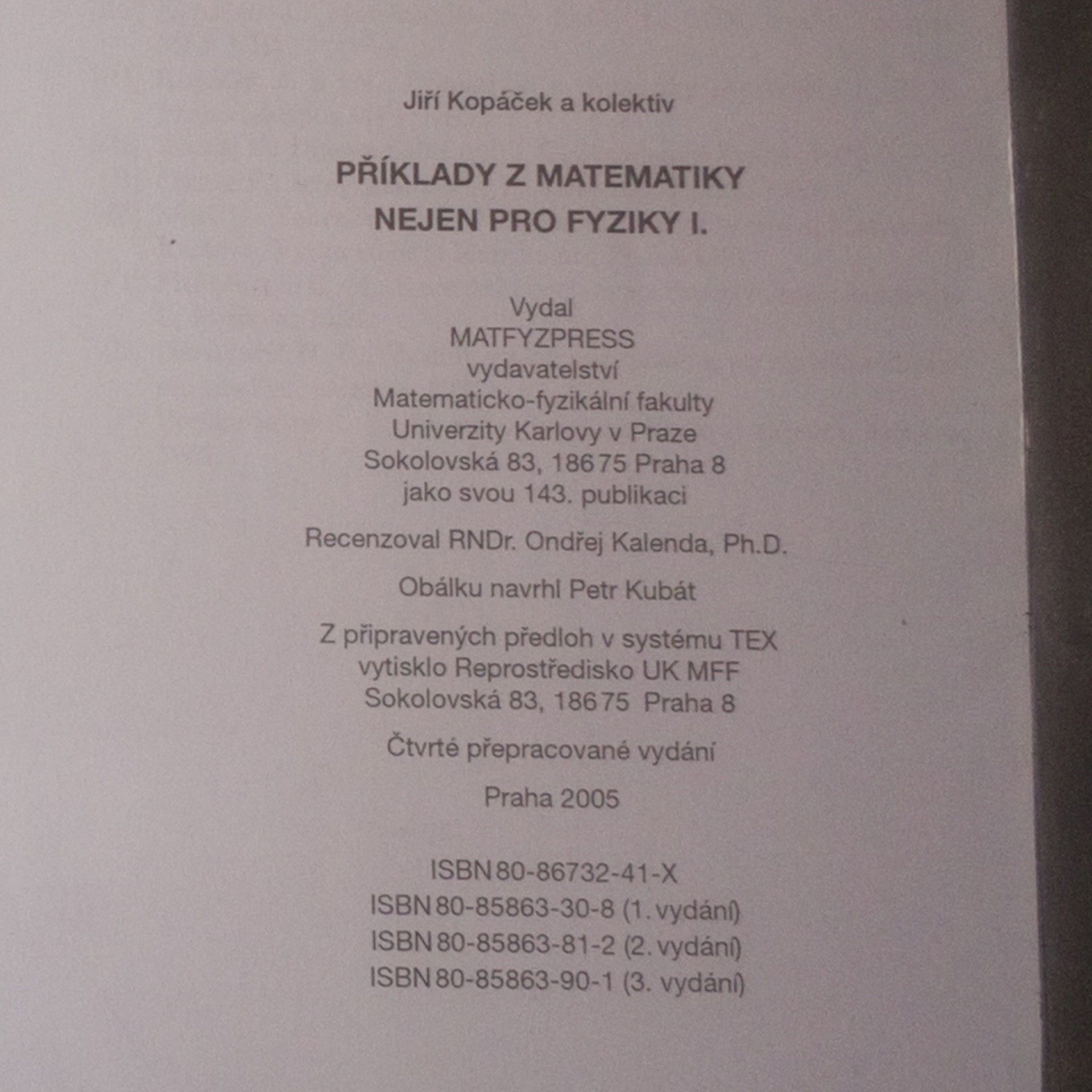 Jiří Kopáček Příklady z matematiky nejen pro fyziky I
