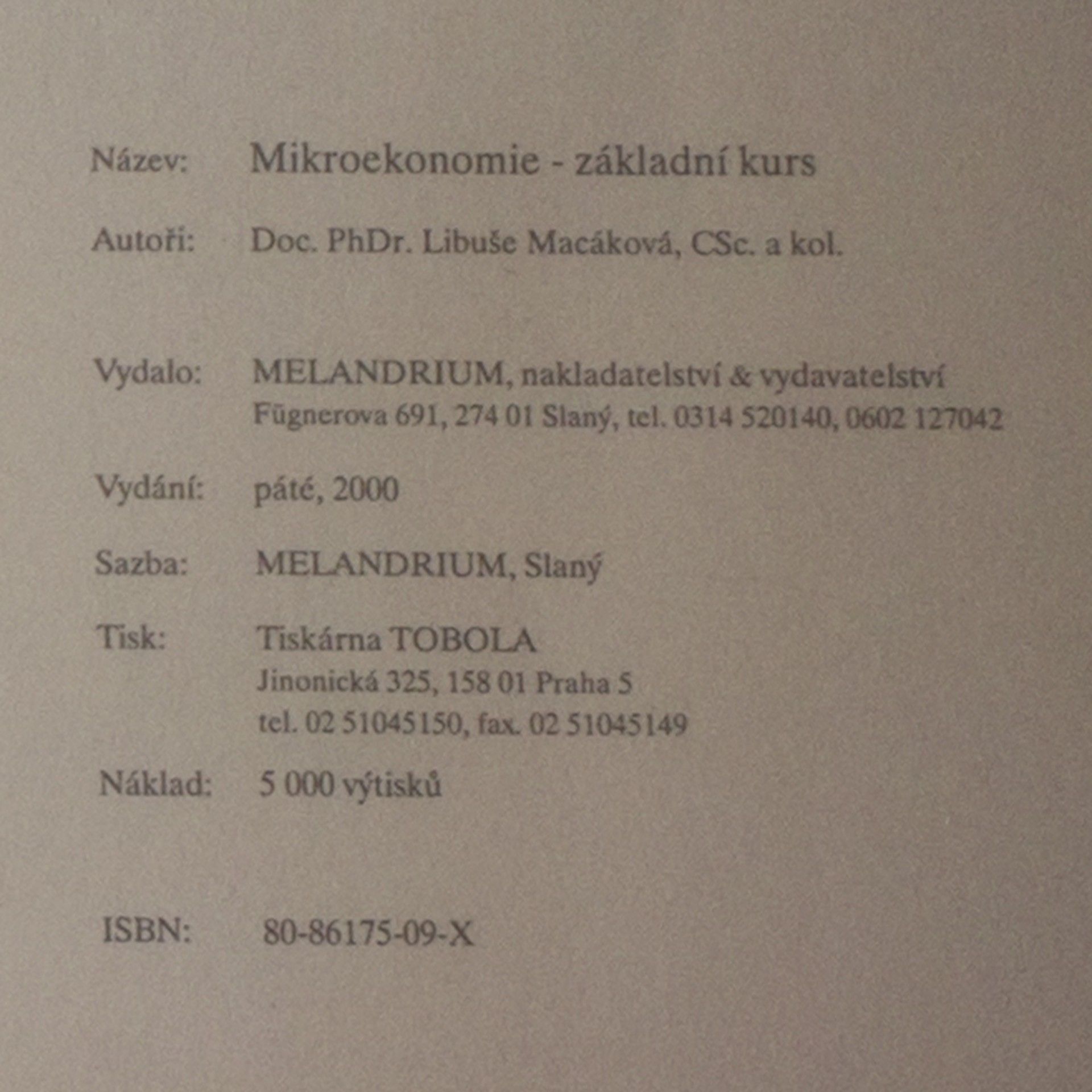 Libuše Macáková Mikroekonomie