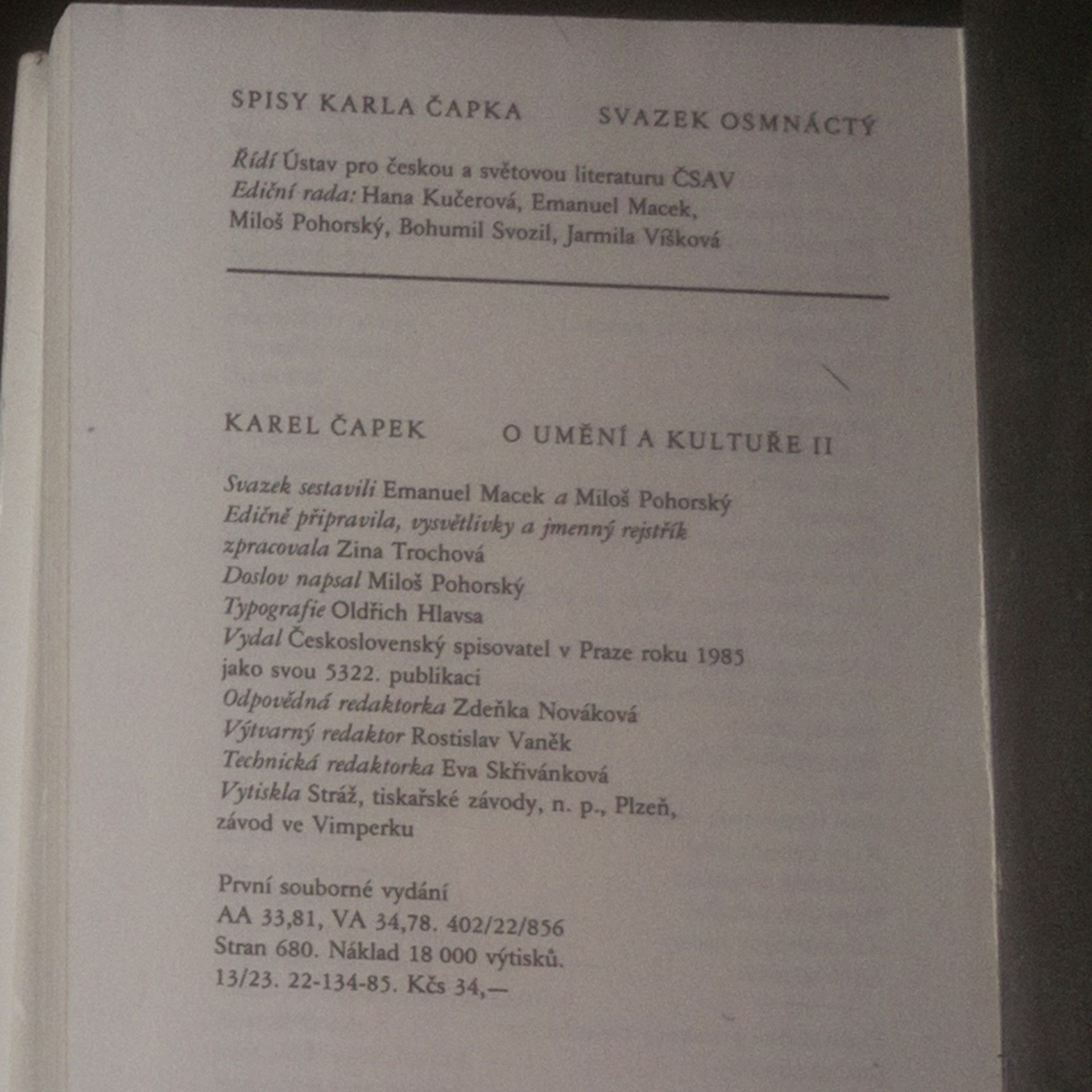 Karel Čapek Spisy. O umění a kultuře. I. a II. díl