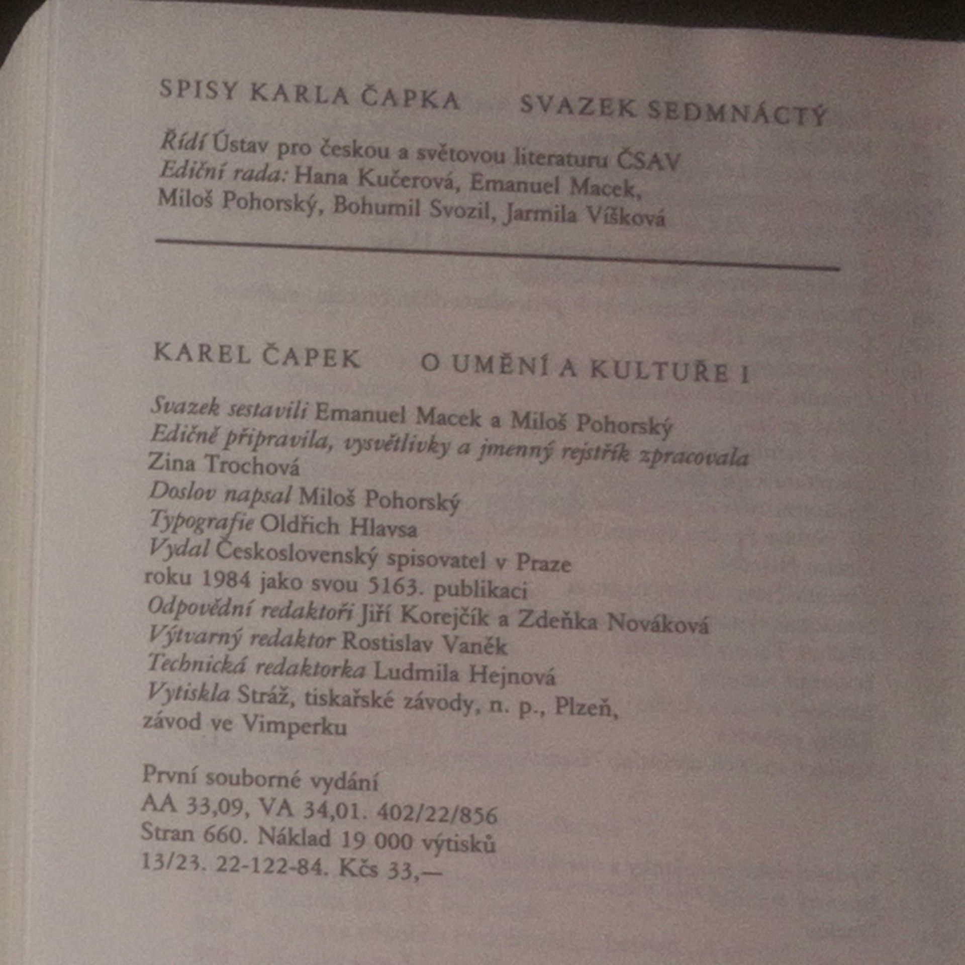 Karel Čapek Spisy. O umění a kultuře. I. a II. díl