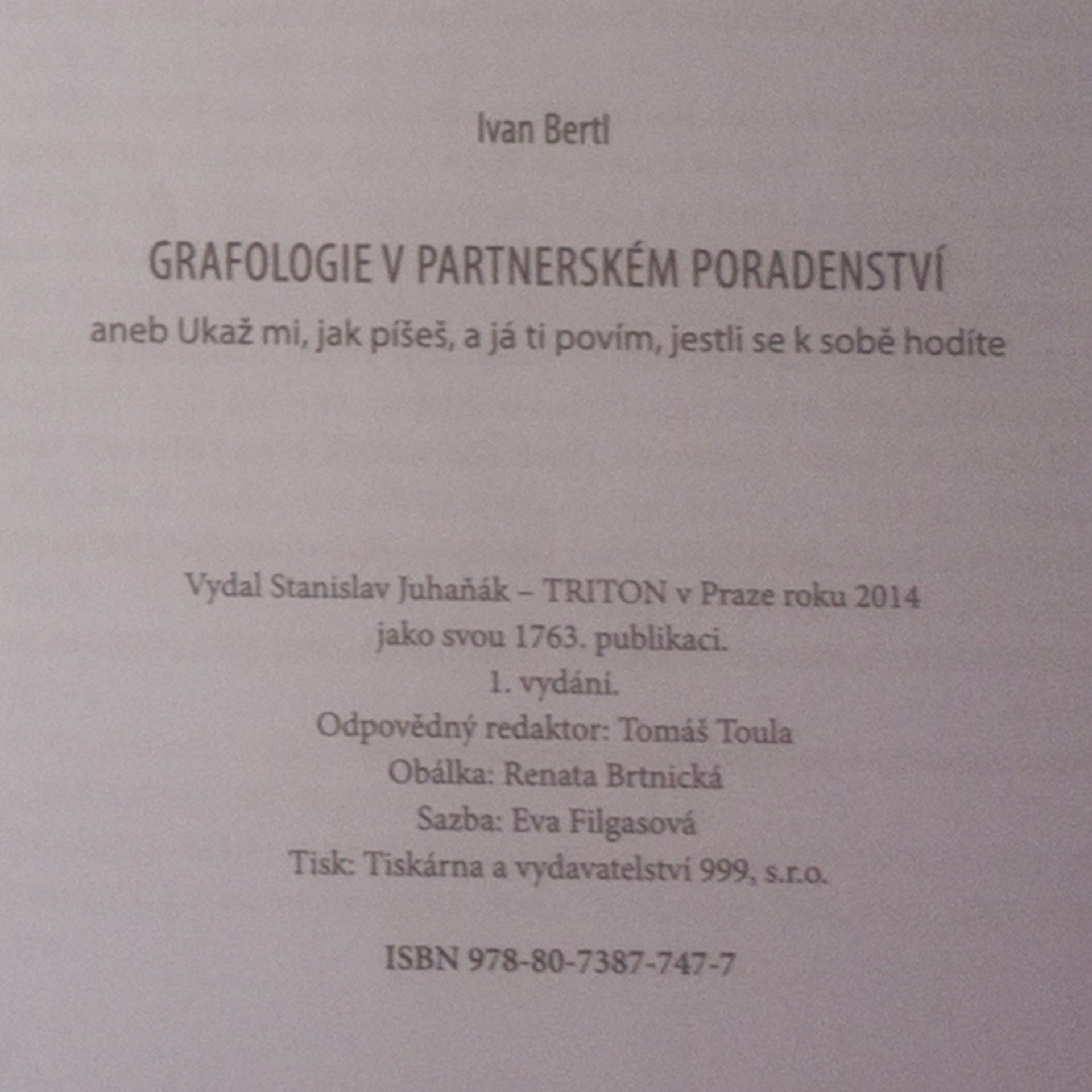 Ivan Bertl Grafologie v partnerském poradenství