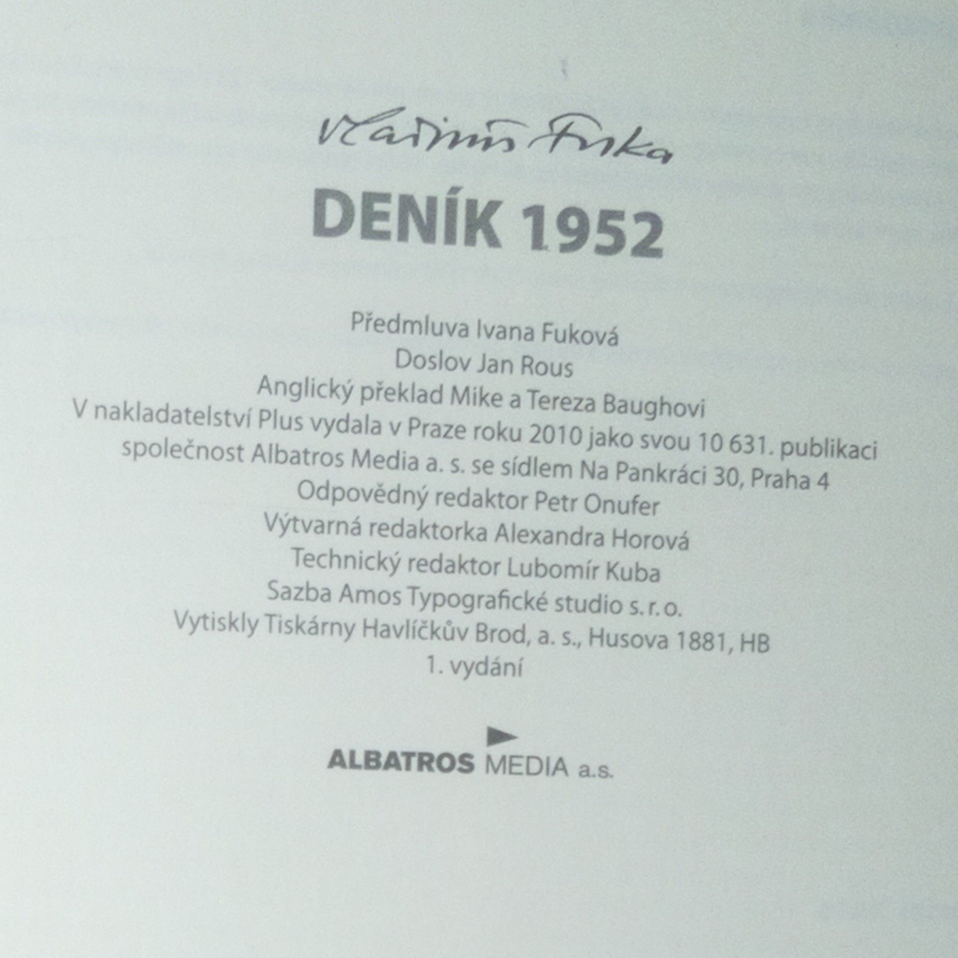 Vladimír Fuka Deník 1952