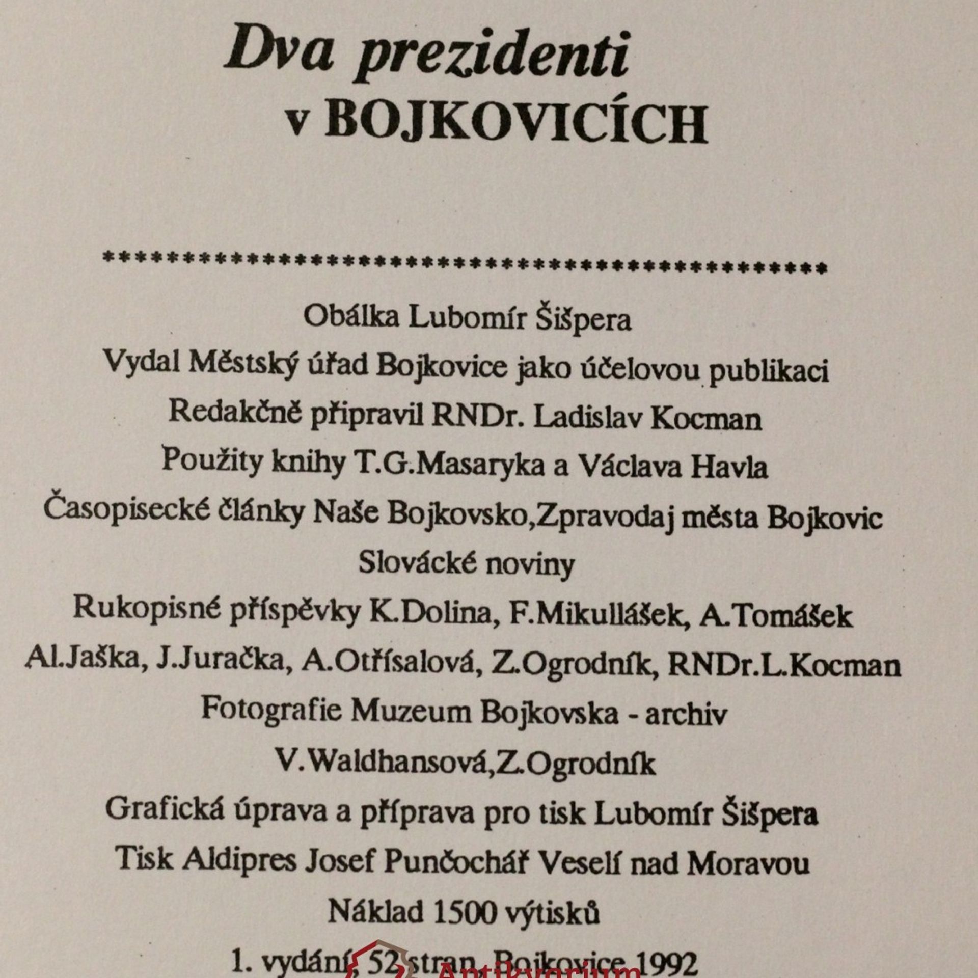 Autorenkollektiv Dva prezidenti v Bojkovicích