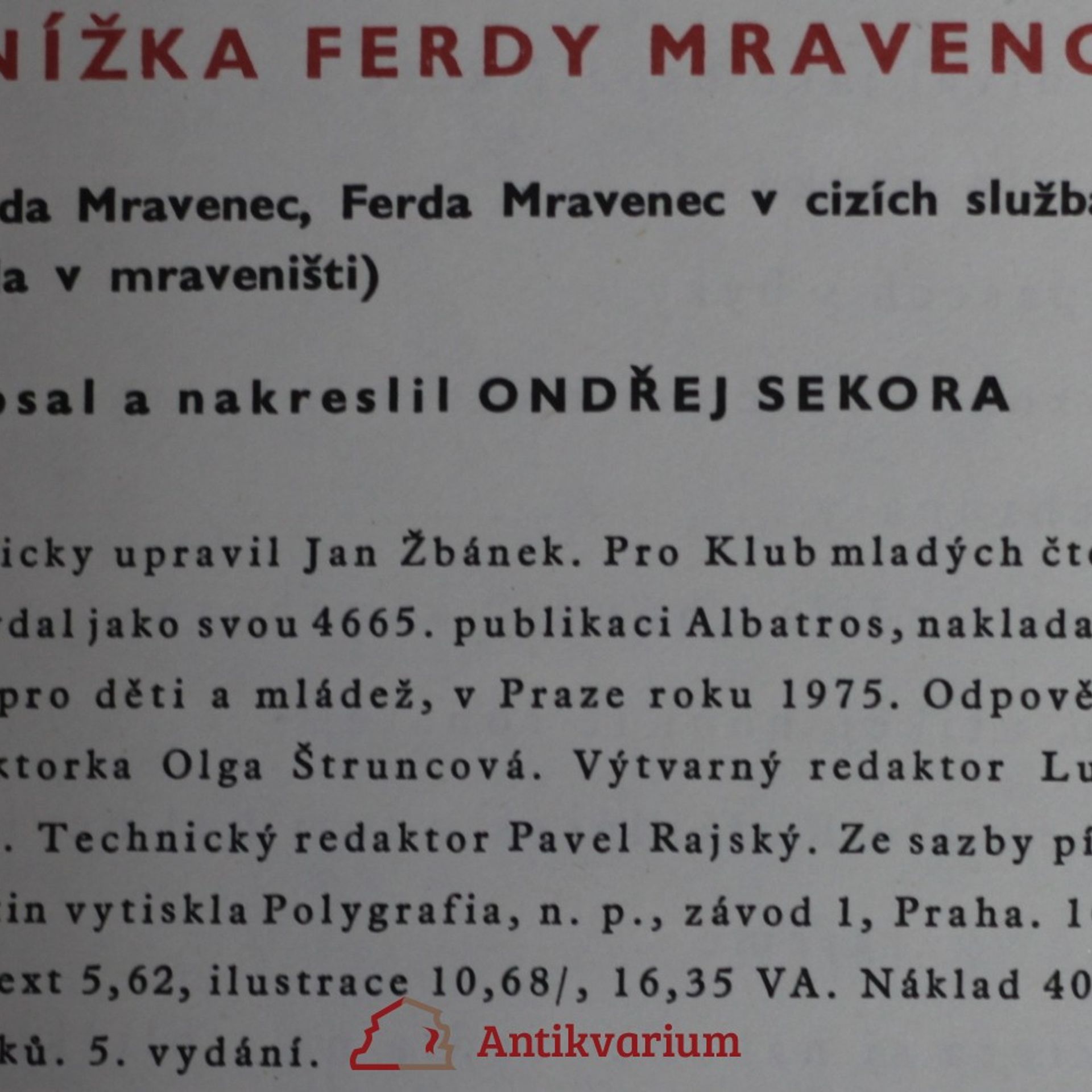 Ondřej Sekora Knížka Ferdy Mravence