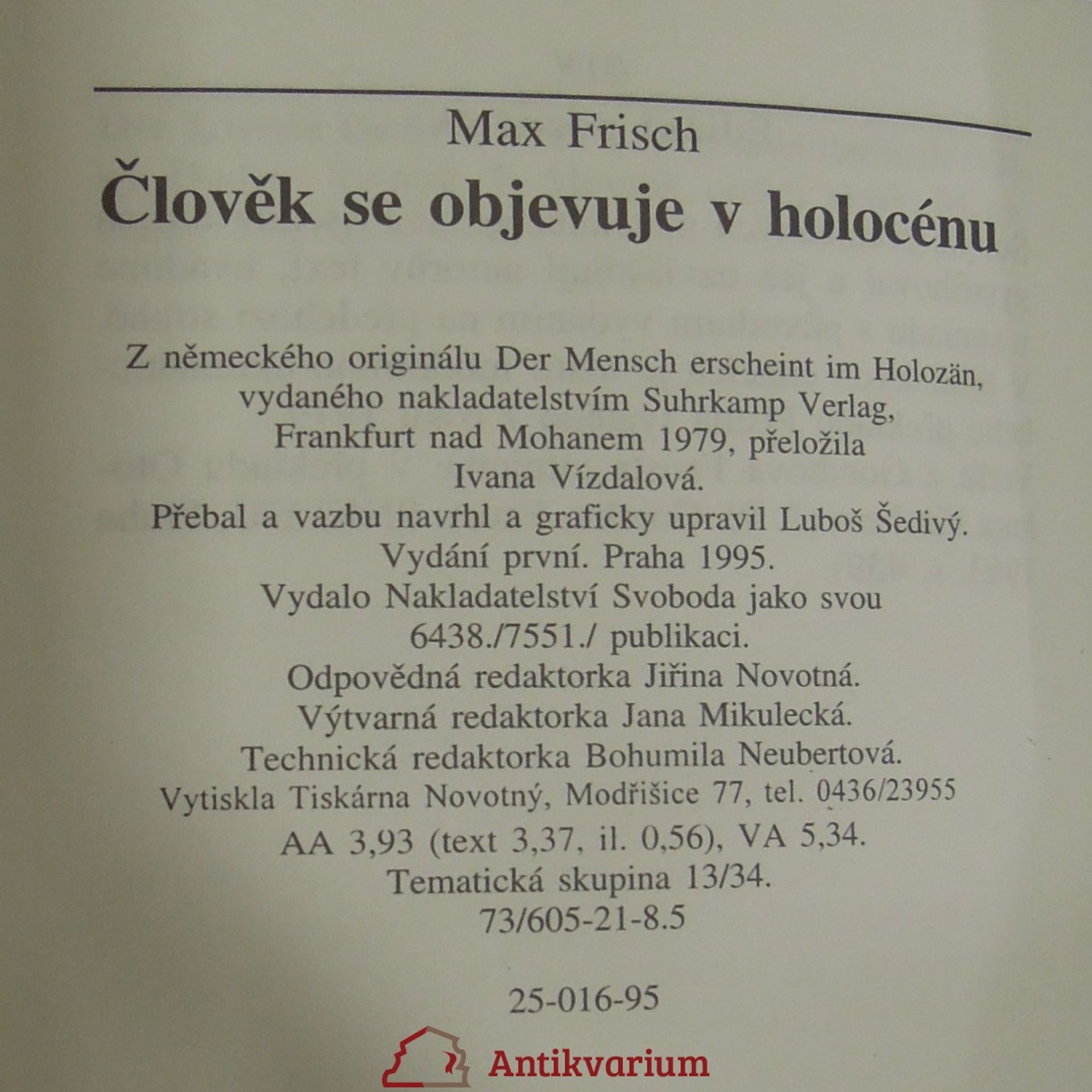 Max Frisch Člověk se objevuje v holocénu