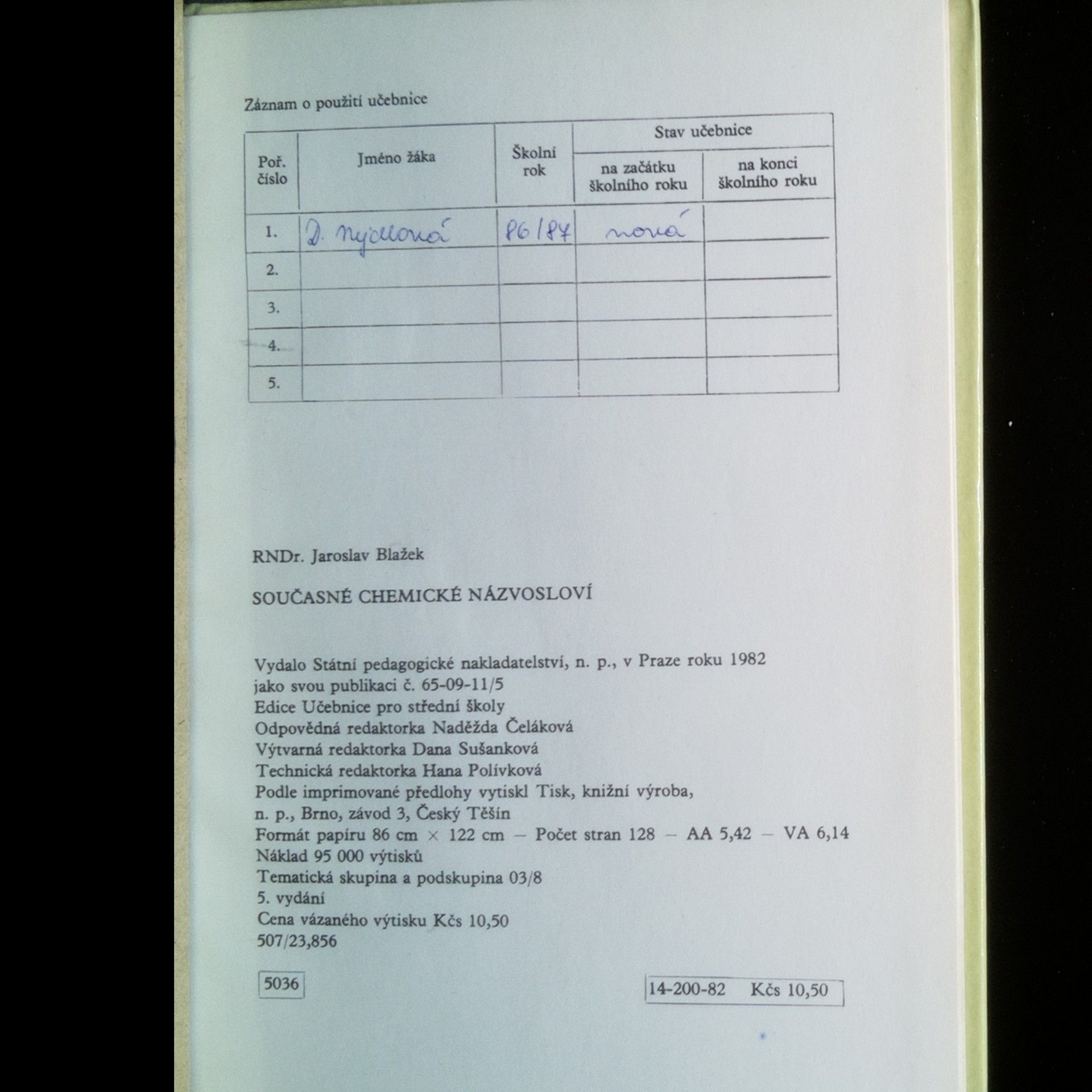 Jaroslav Blažek Současné chemické názvosloví