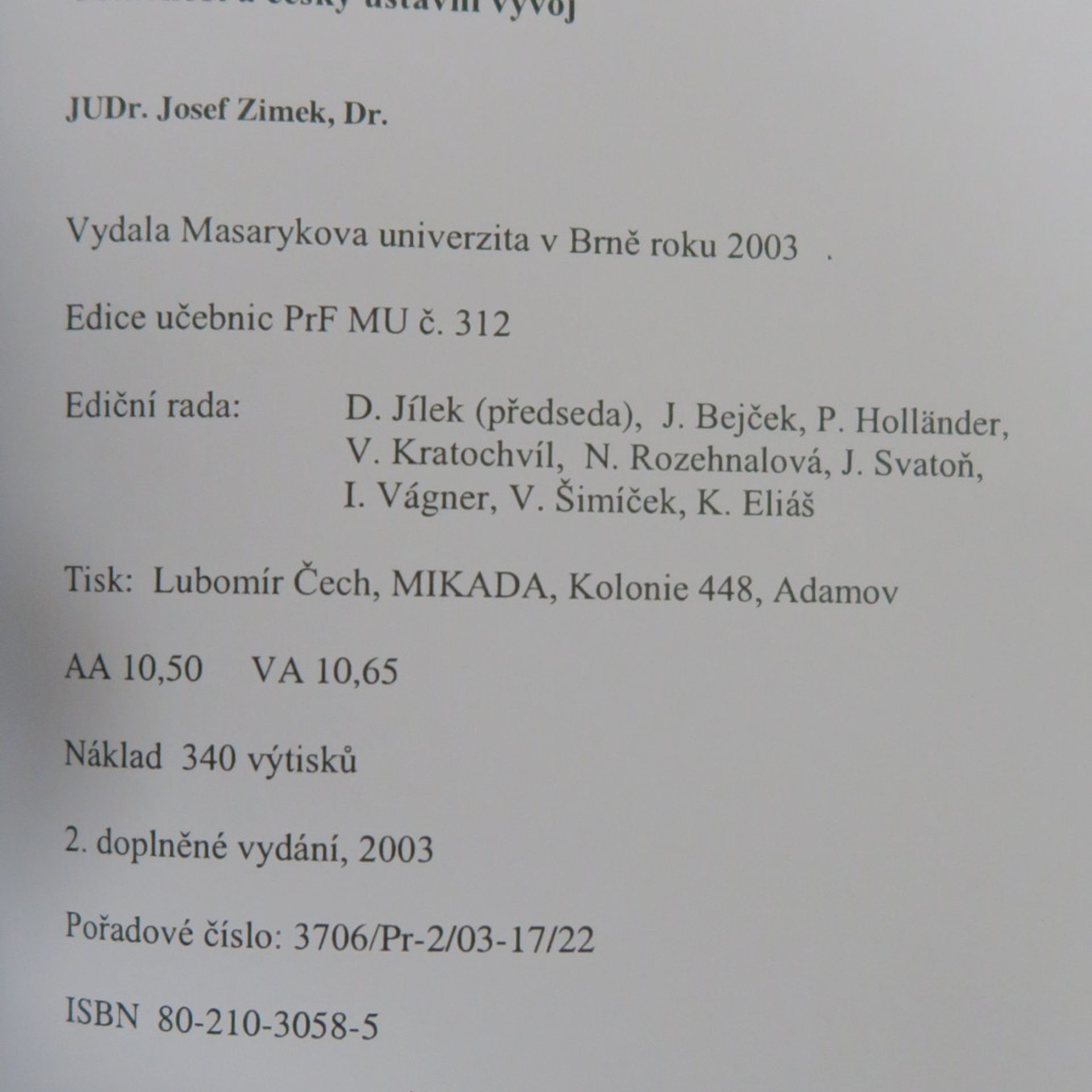 Josef Zimek Ústavnost a český ústavní vývoj