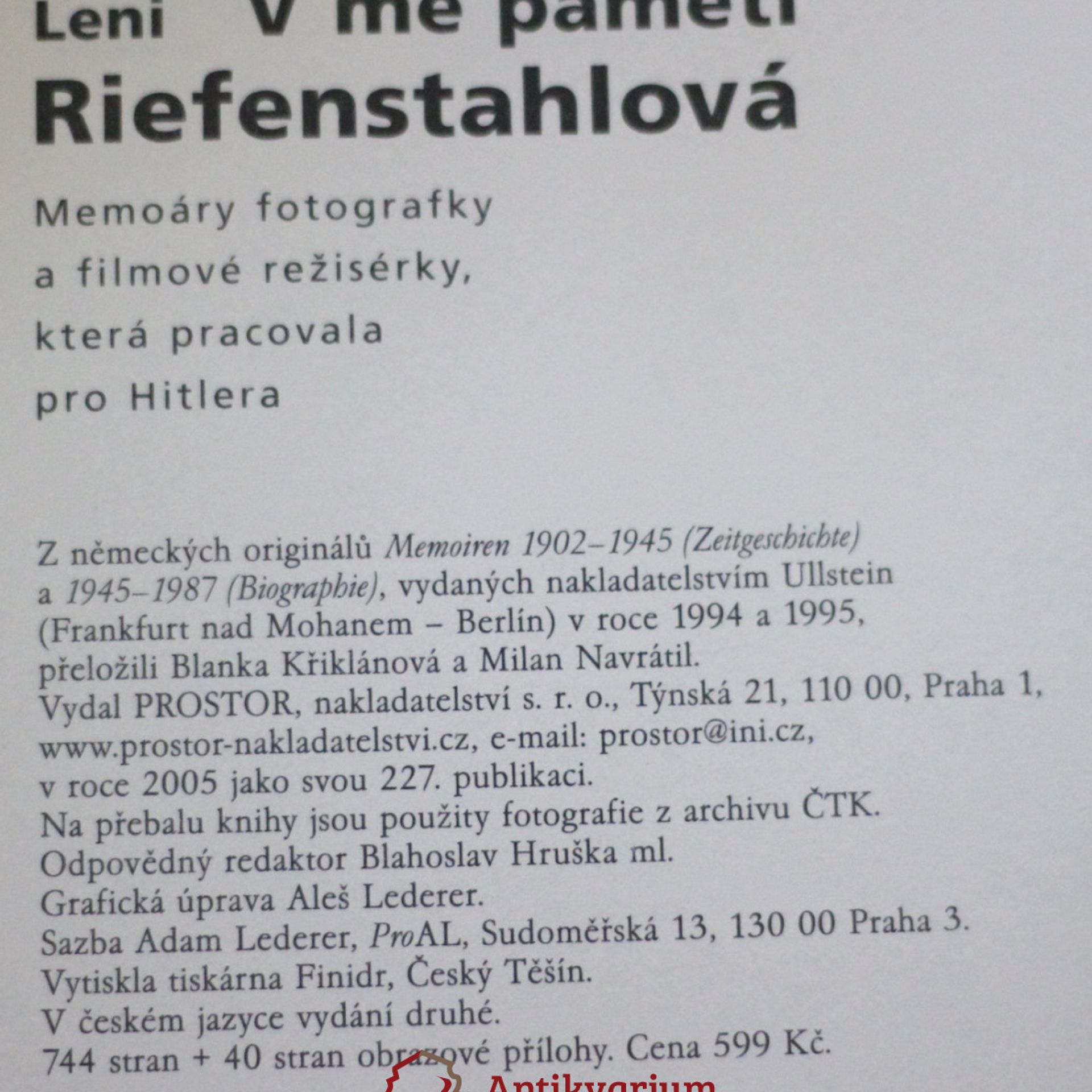 Leni Riefenstahl V mé paměti: Memoáry fotografky a filmové režisérky, která pracovala pro Hitlera