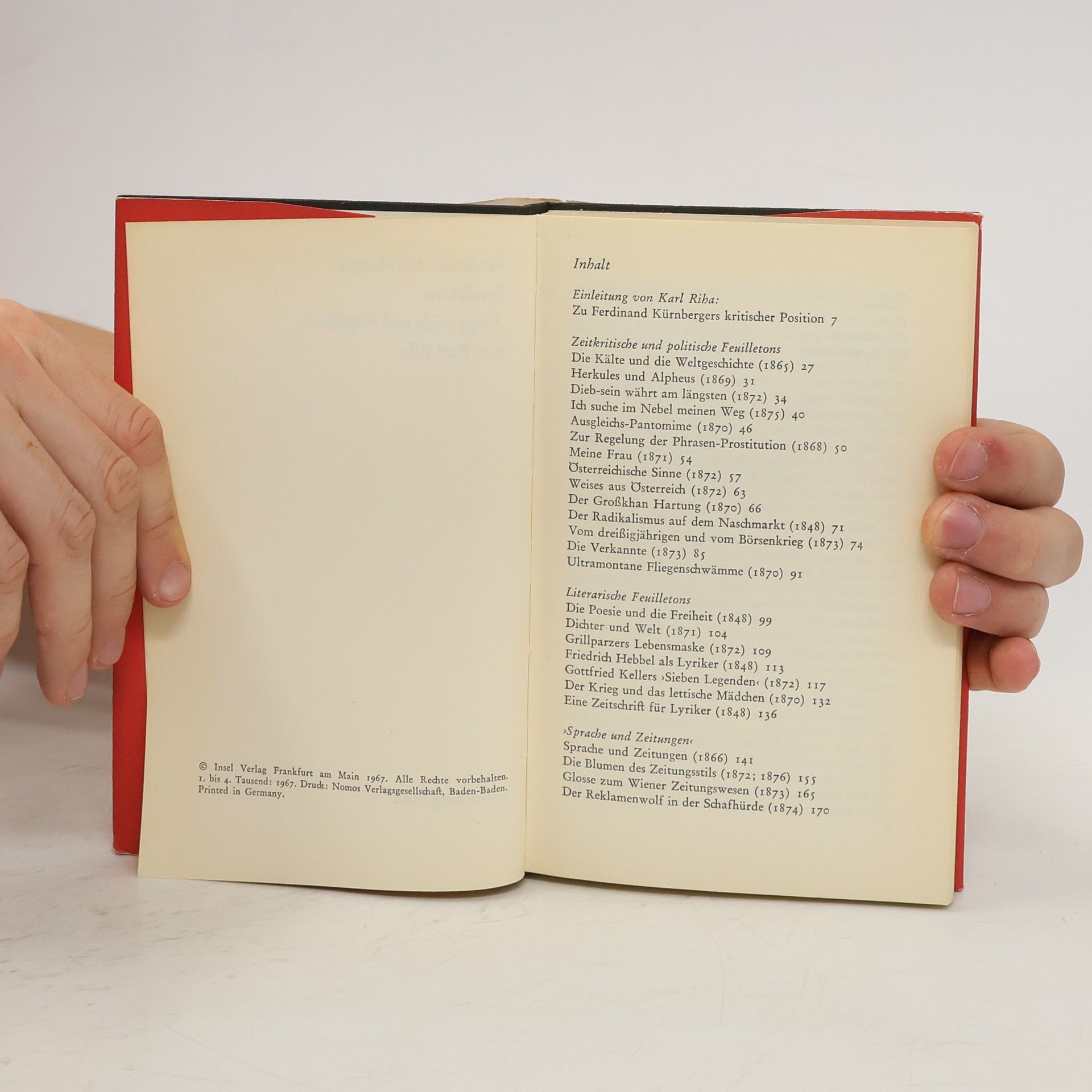 Ferdinand Kürnberger Feuilletons. Ausgewählt und eingeleitet von Karl Riha