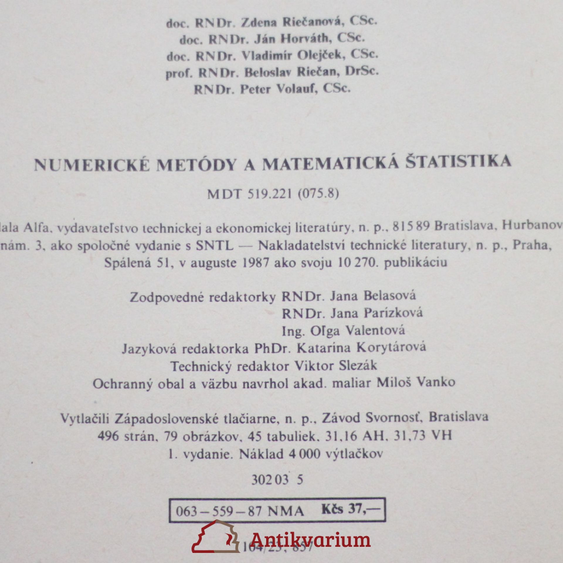 Zdena Riečanová Numerické metódy a matematická štatistika: Učebnica pre elektrotechnické fakulty vysokých škôl