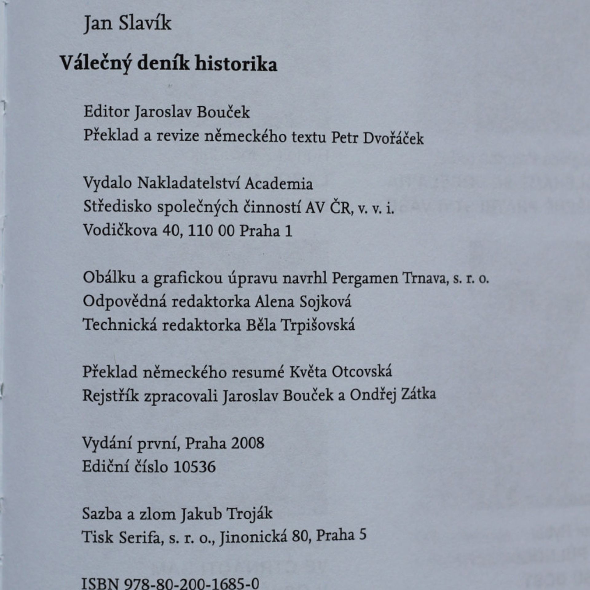 Jan Slavík Válečný deník historika
