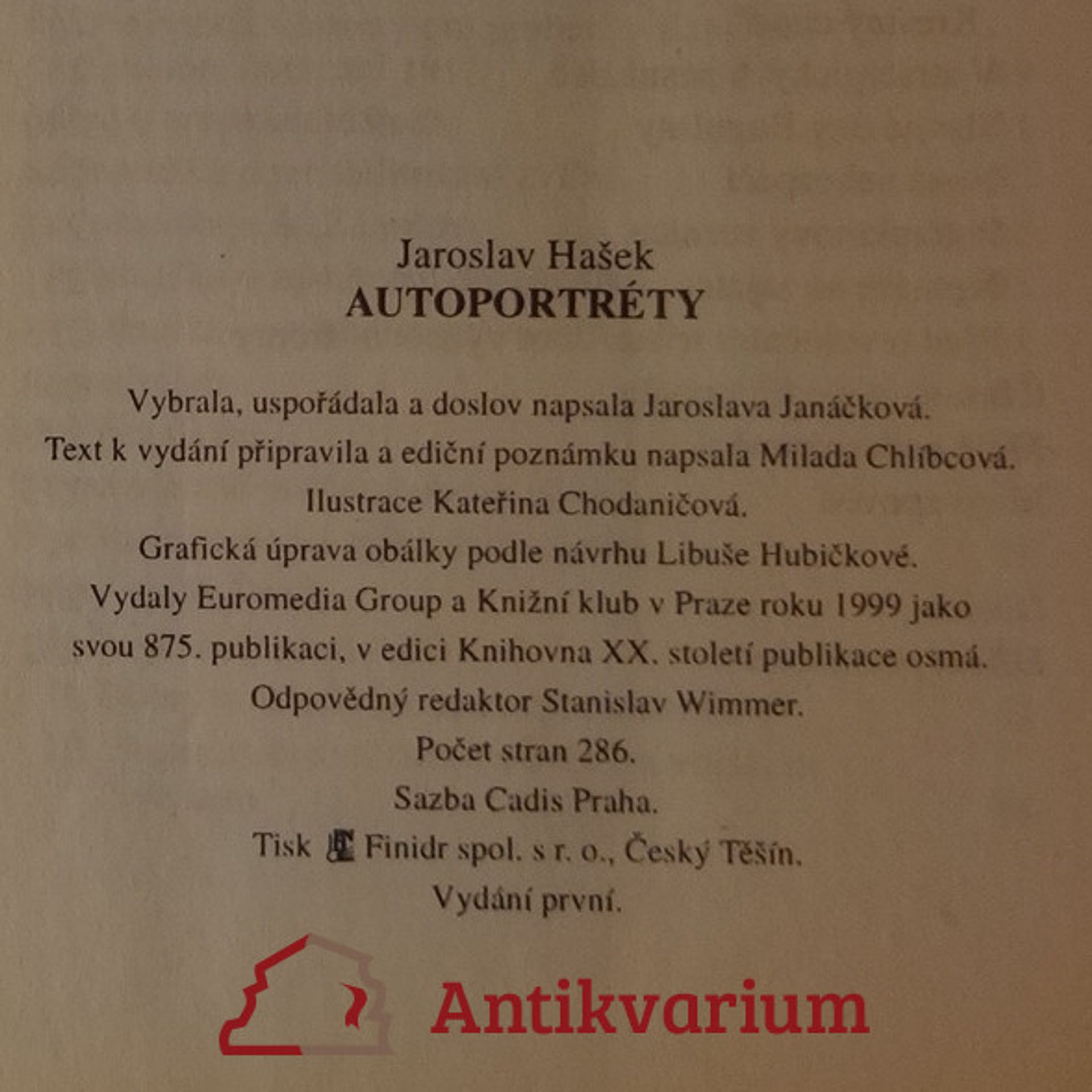 Jaroslav Hašek Autoportréty. Výbor z povídek Jaroslava Haška.