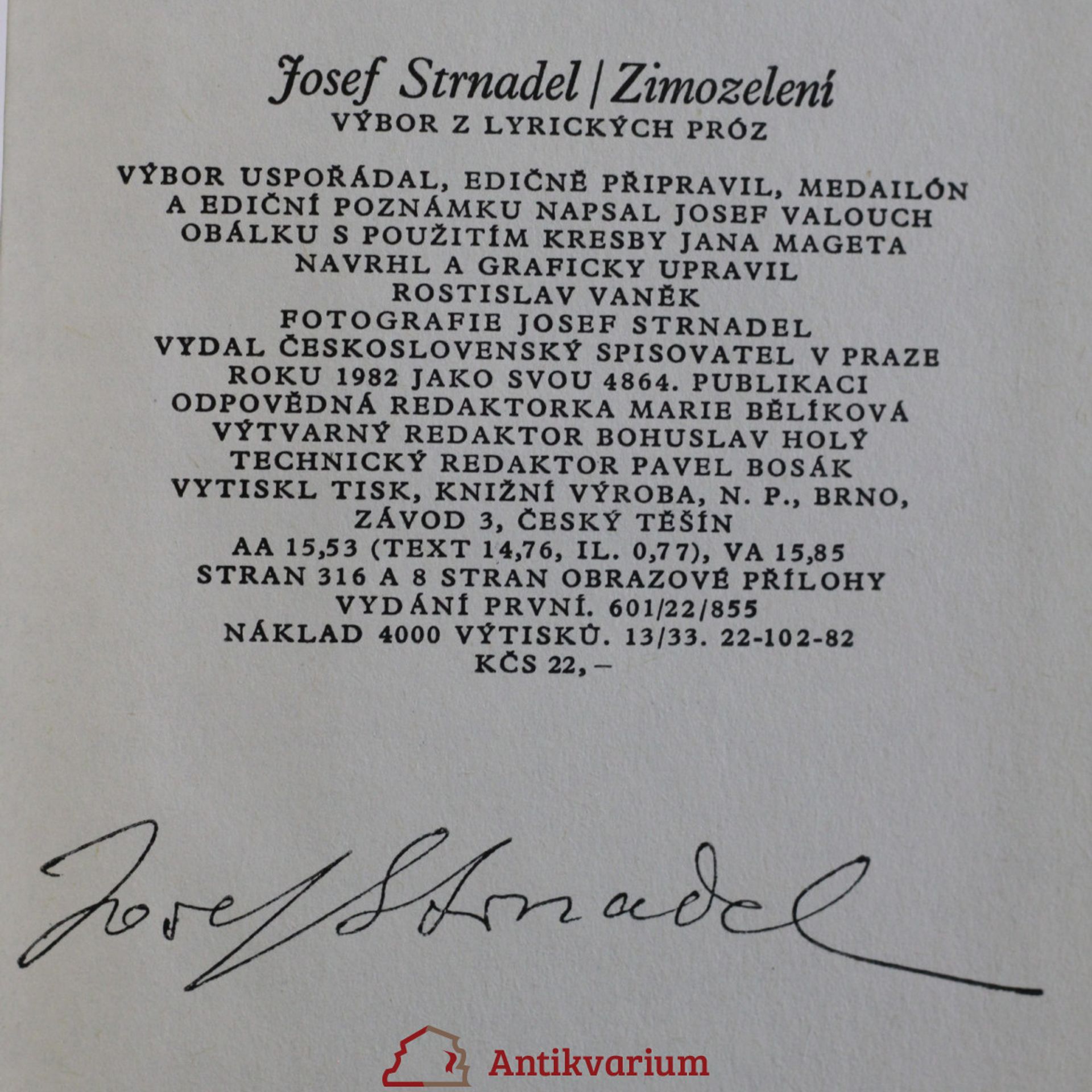 Josef Strnadel Zimozelení : Výbor z lyrických próz