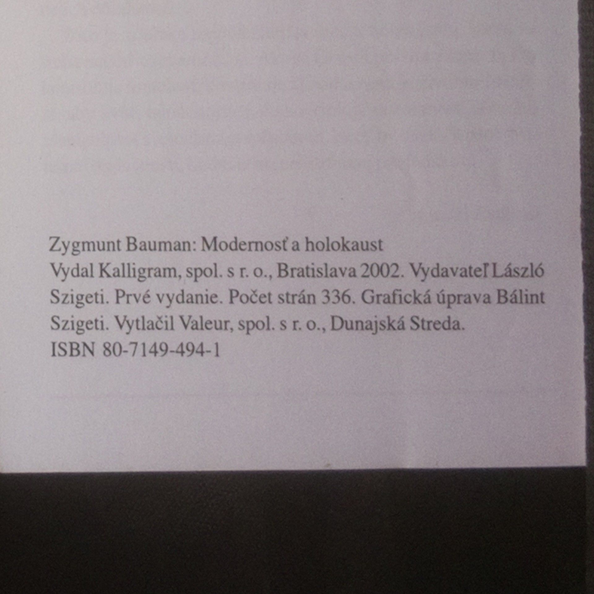 Zygmunt Bauman Modernosť a holokaust
