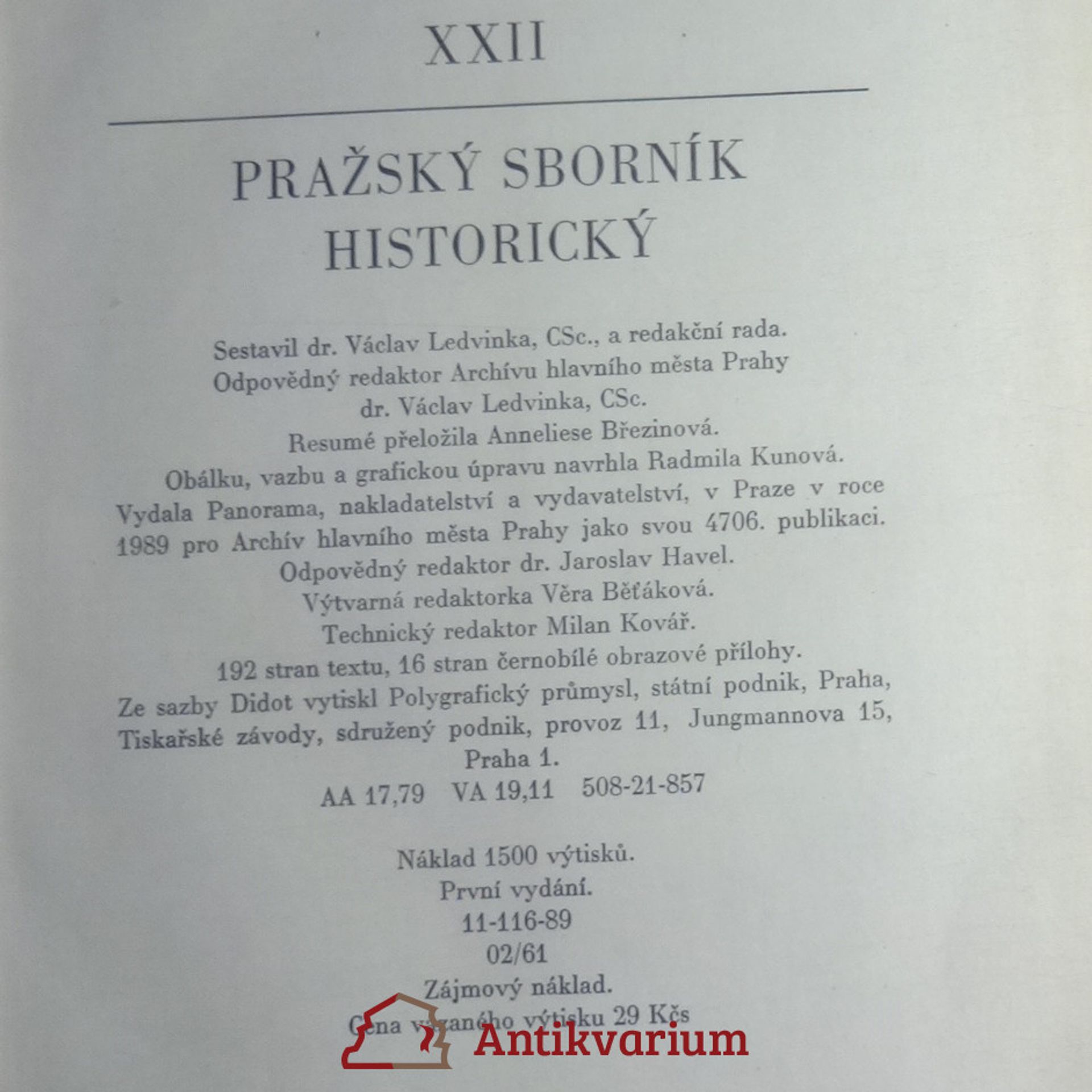 Václav Ledvinka Pražský sborník historický XXII