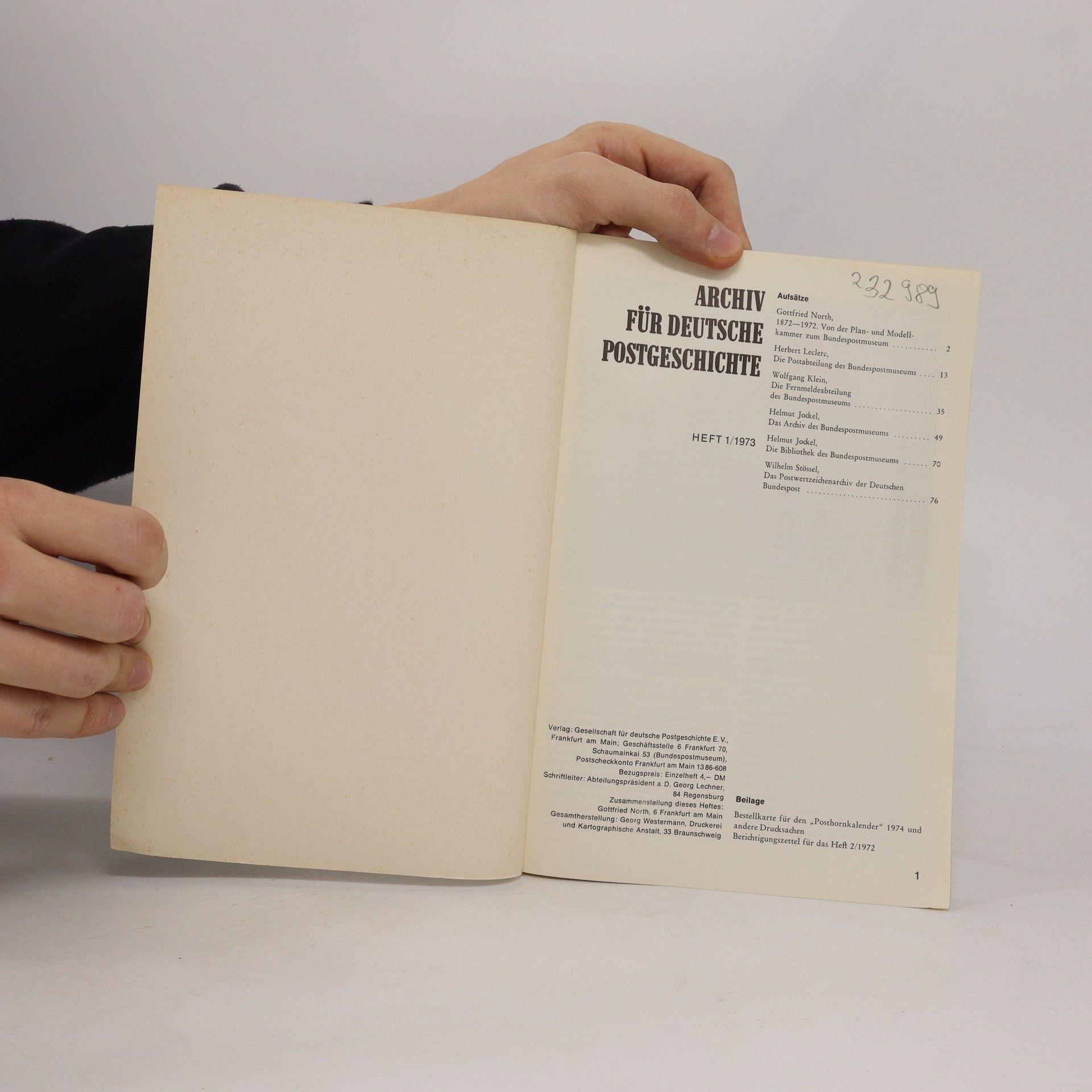 Autores varios Archiv für deutsche Postgeschichte 1/1973