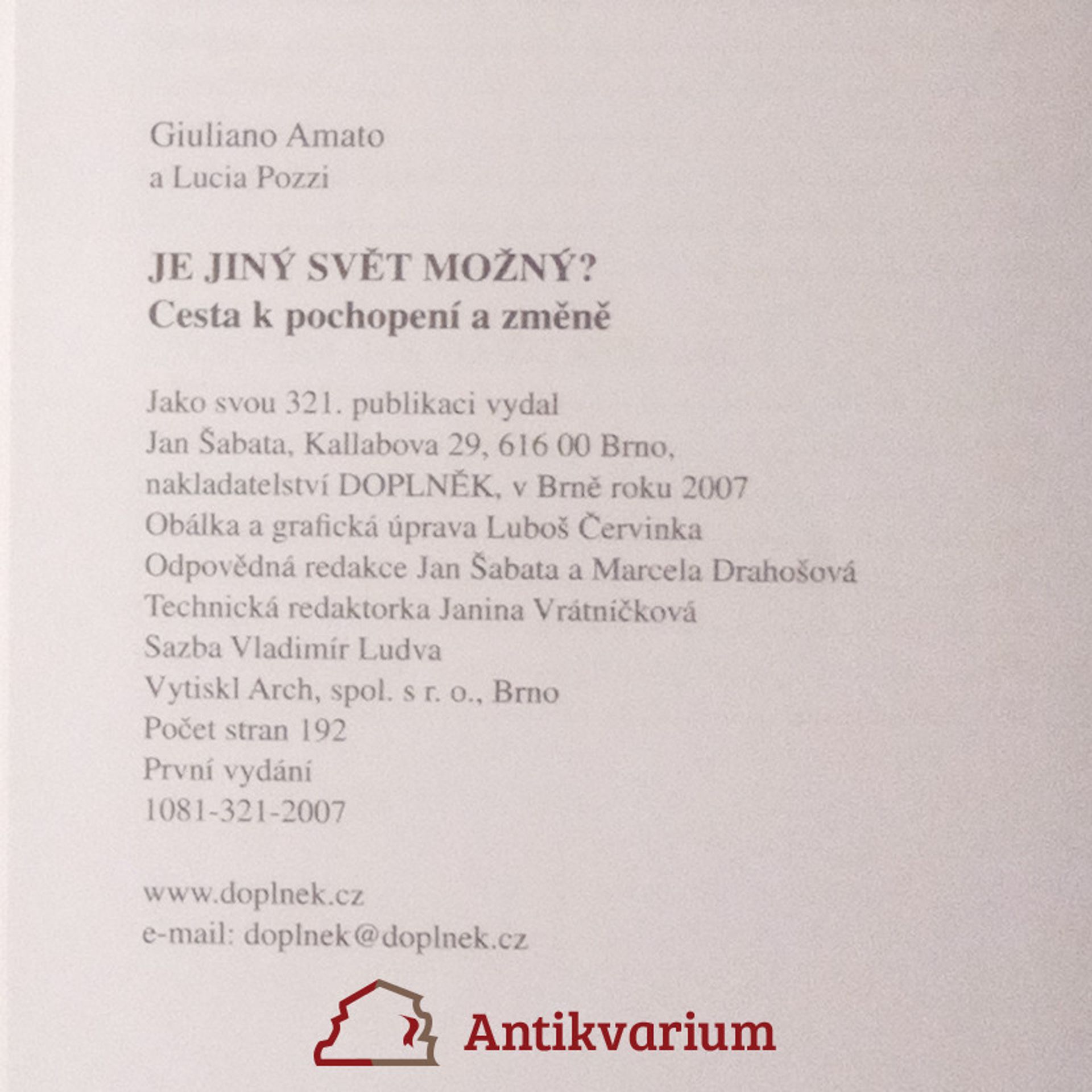 Giuliano Amato Je jiný svět možný? - cesta k pochopení a změně