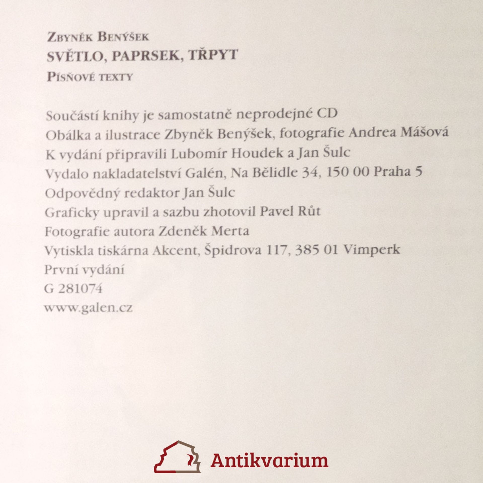 Zbyněk Benýšek Světlo, paprsek, třpyt: Písňové texty