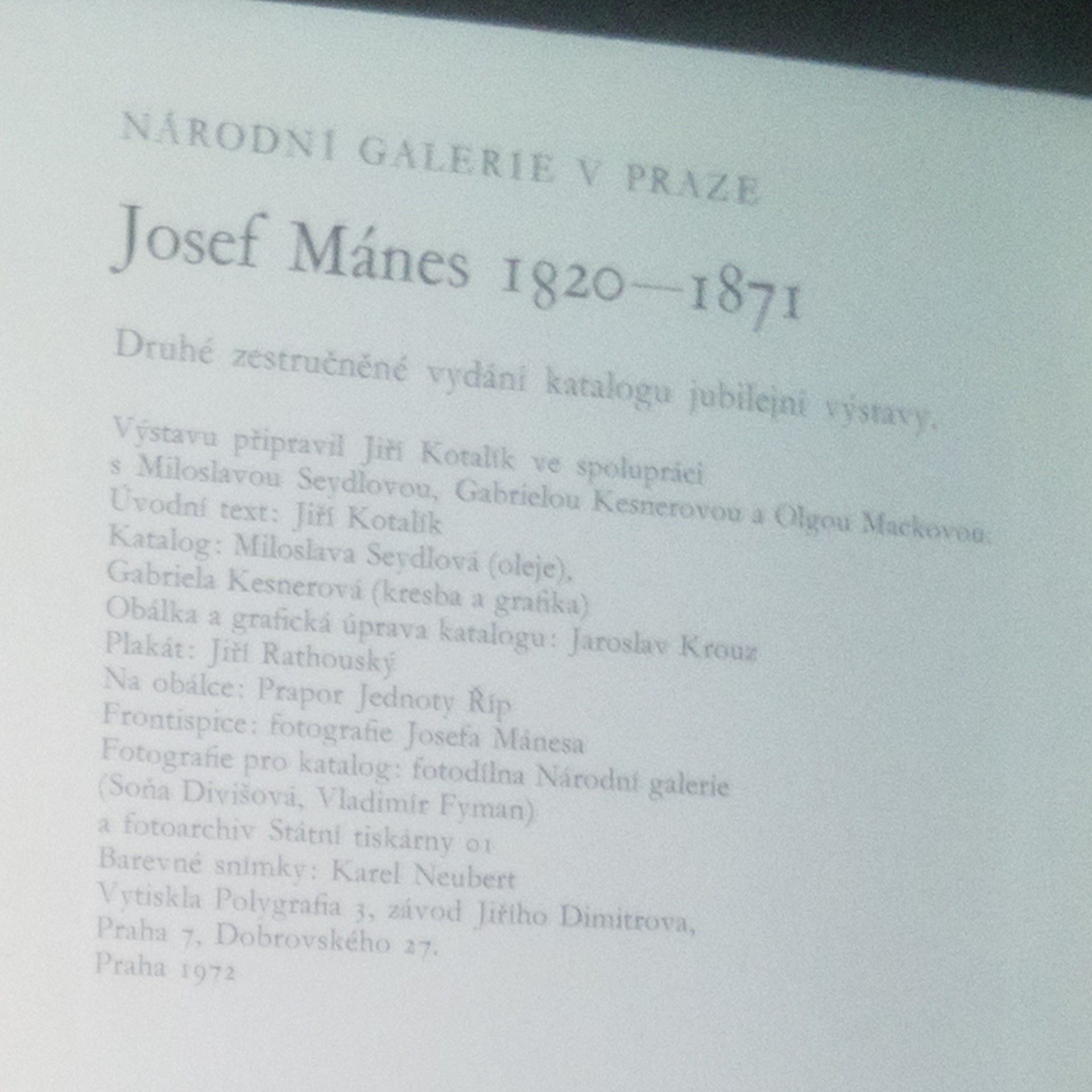 Jiří T. Kotalík Josef Mánes 1820-1871. Katalog jubilejní výstavy