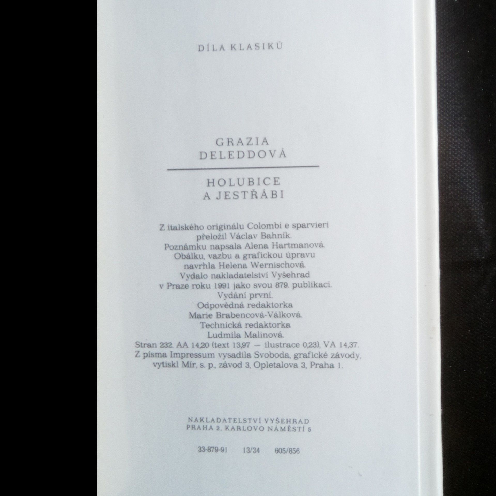 Grazia Deledda Holubice a jestřábi
