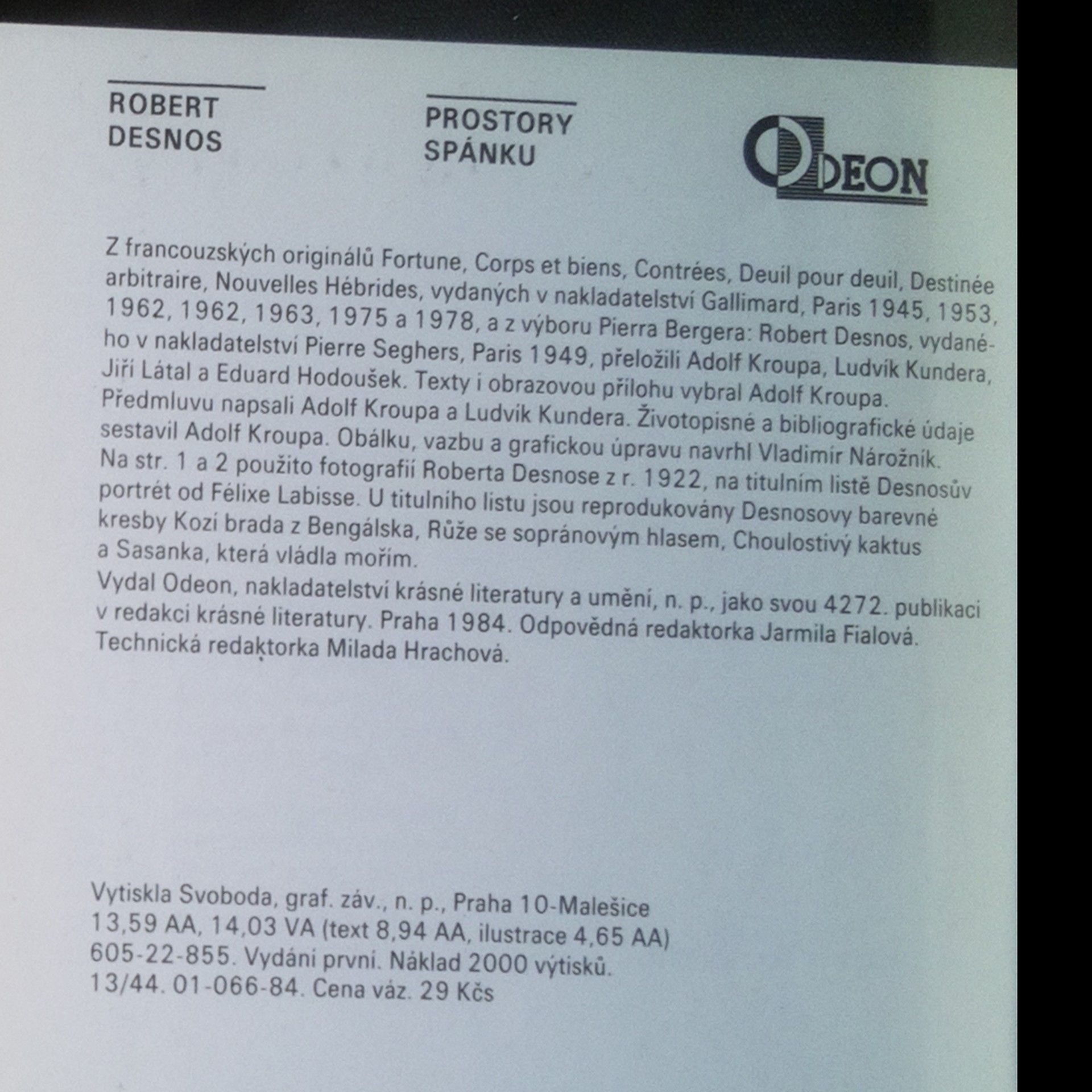 Robert Desnos Prostory spánku