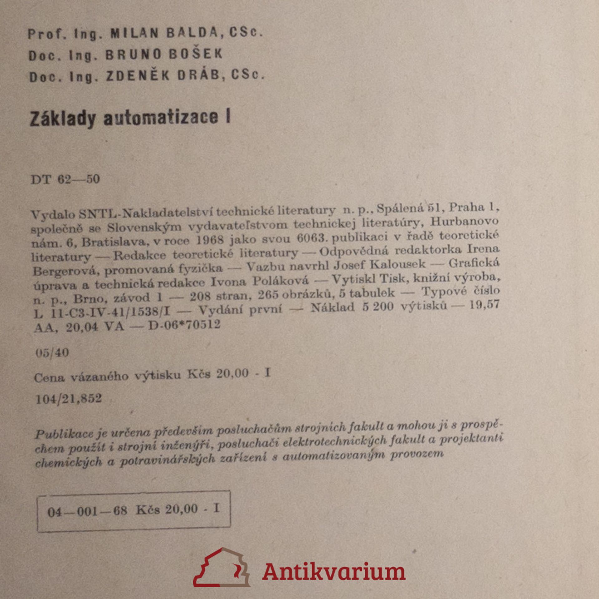 Zdeněk Dráb Základy automatizace. Díl 1