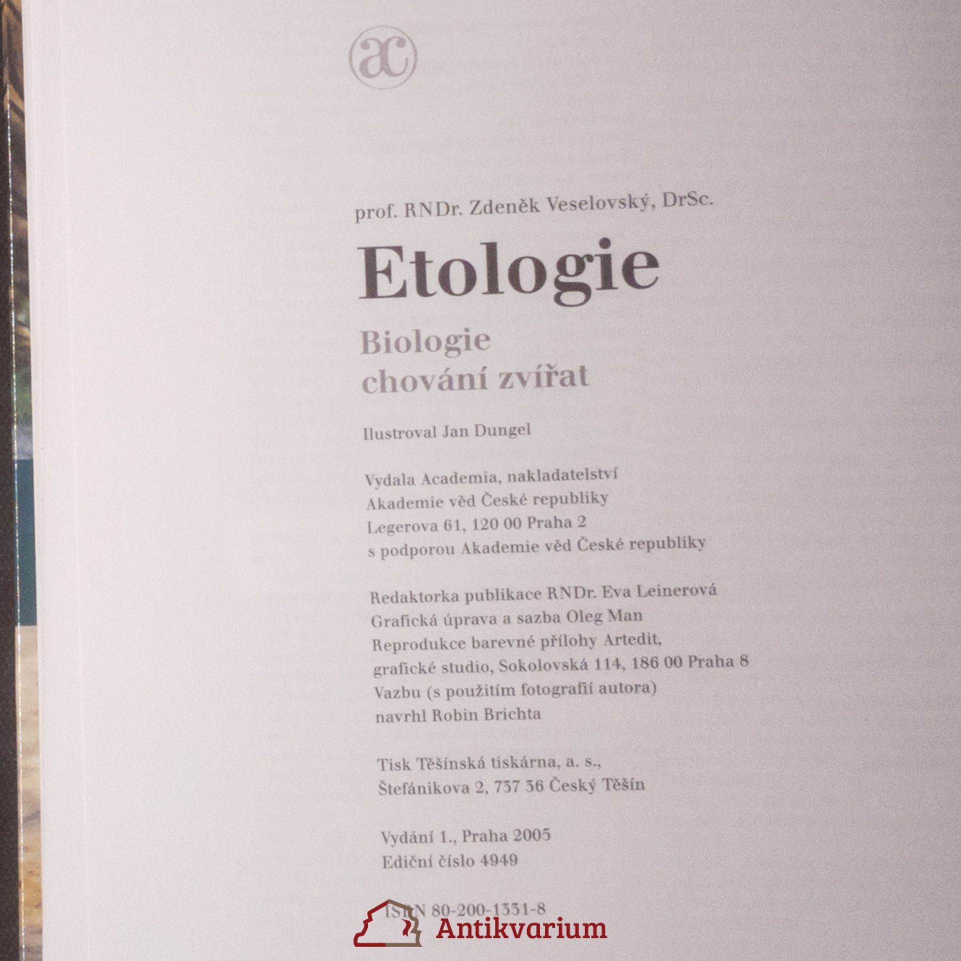 Zdeněk Veselovský Etologie : biologie chování zvířat