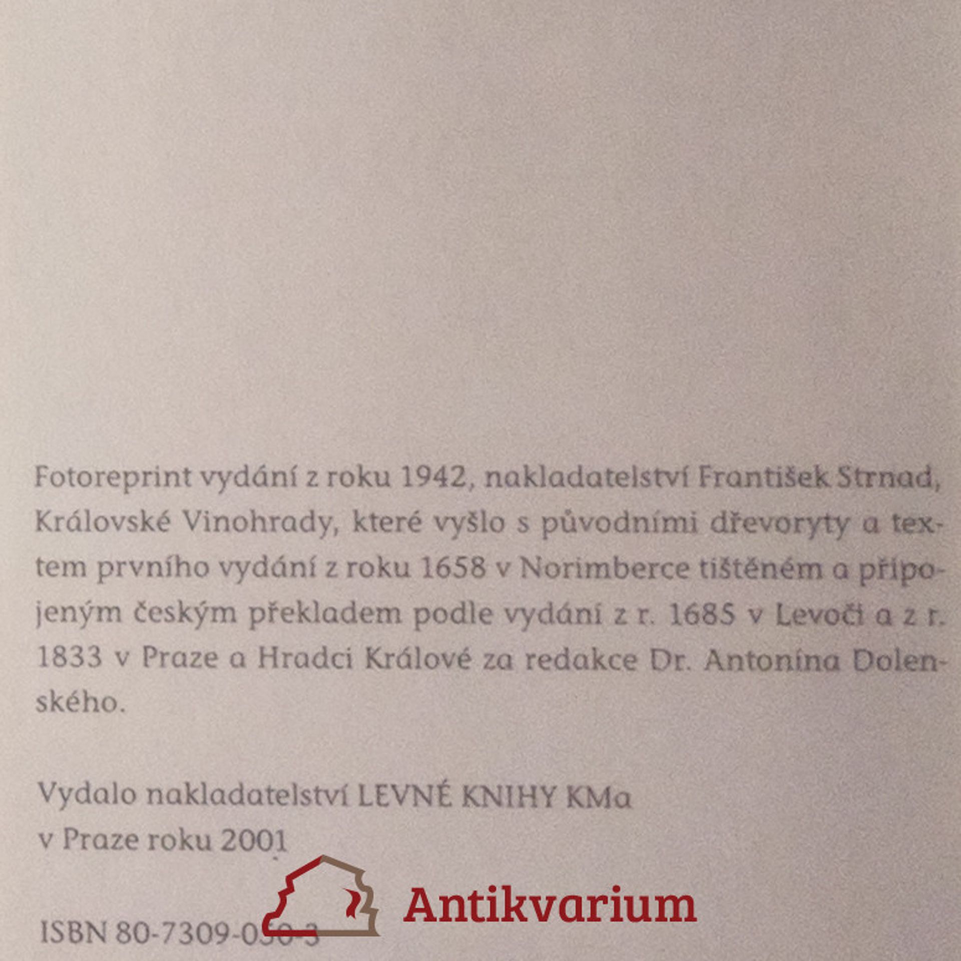 Jan Amos Komenský Orbis sensualium pictus = Svět v obrazích: Přetisk prvního vydání z roku 1658