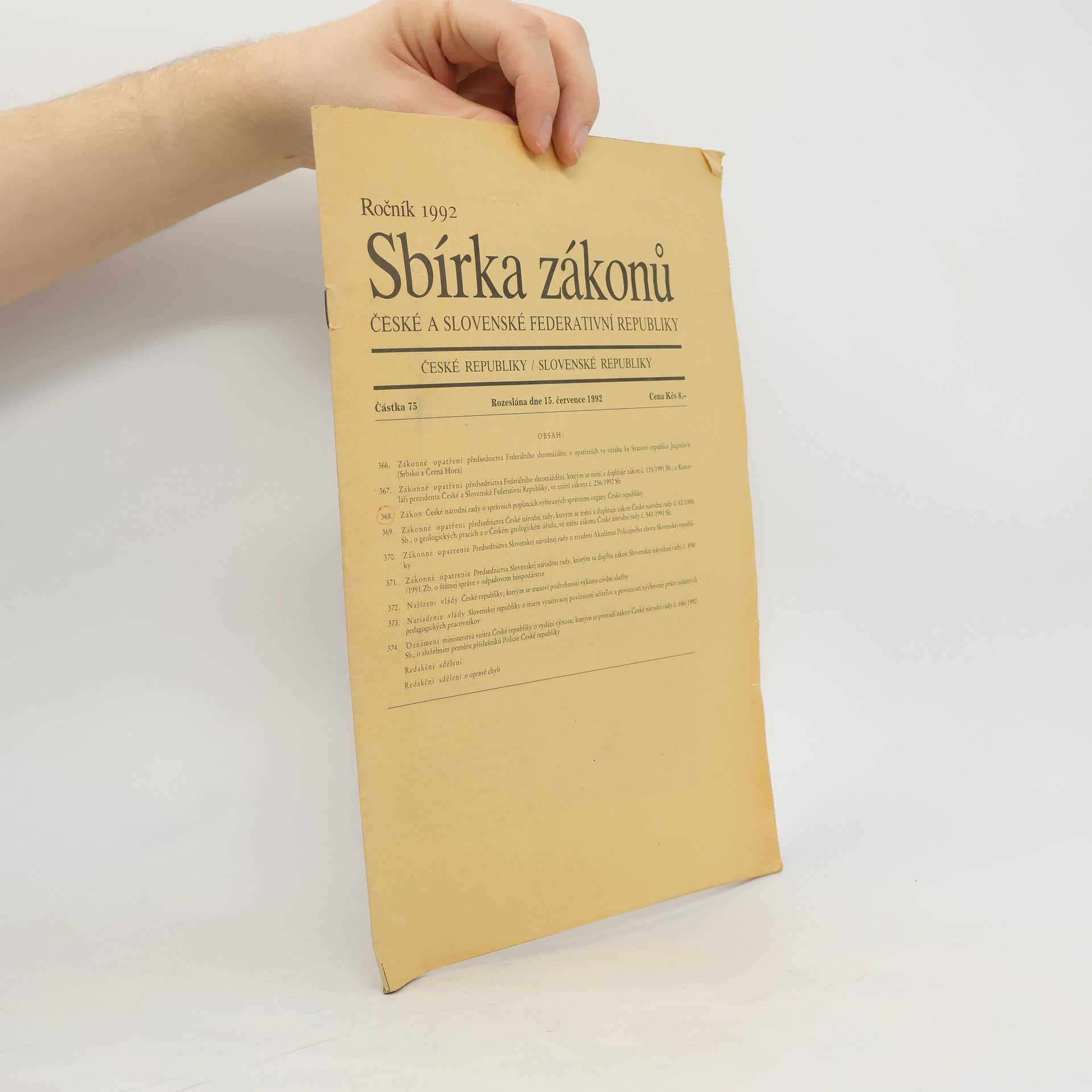 Collectif d'auteurs Sbírka zákonů. Částka 75. Ročník 1992