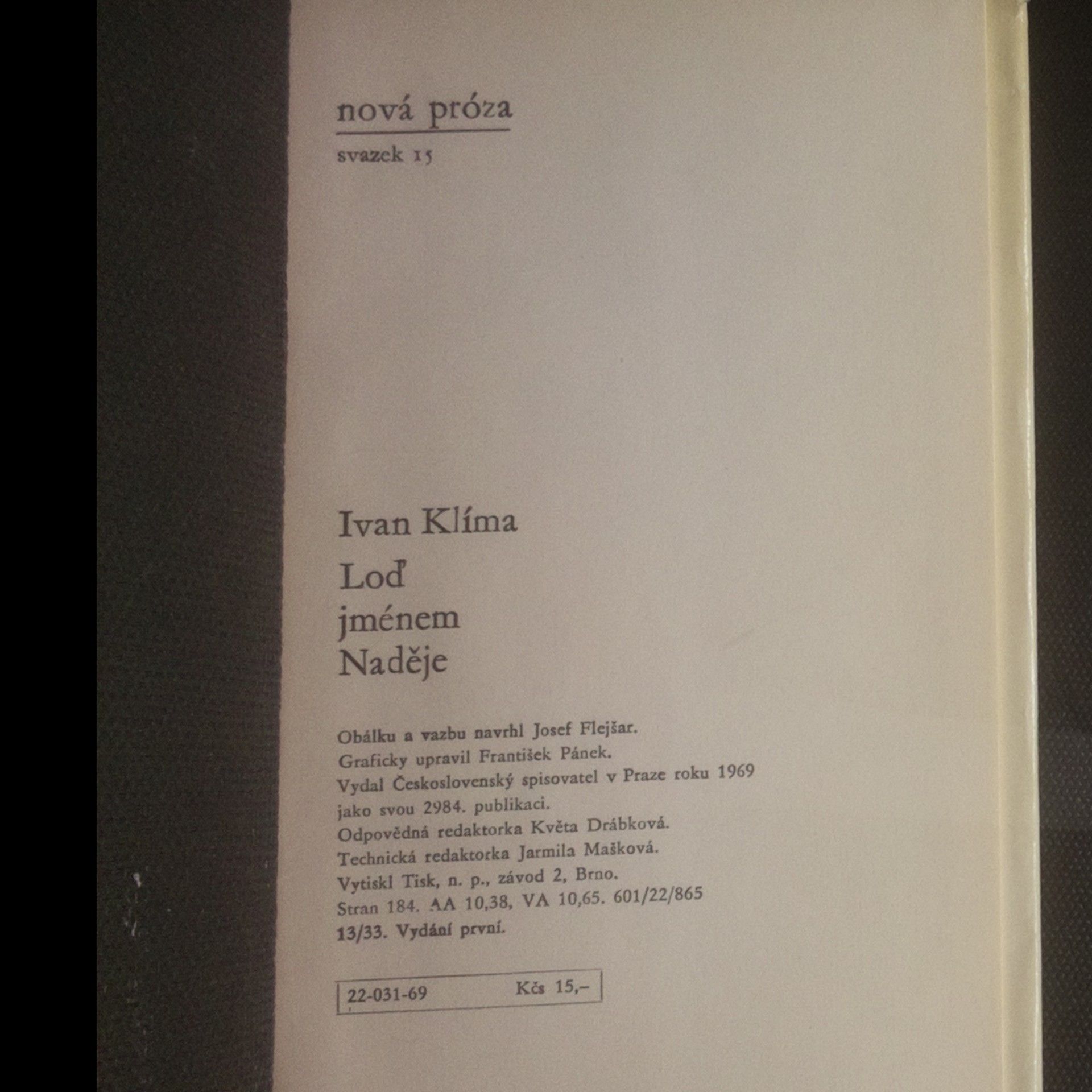 Ivan Klíma Loď jménem Naděje