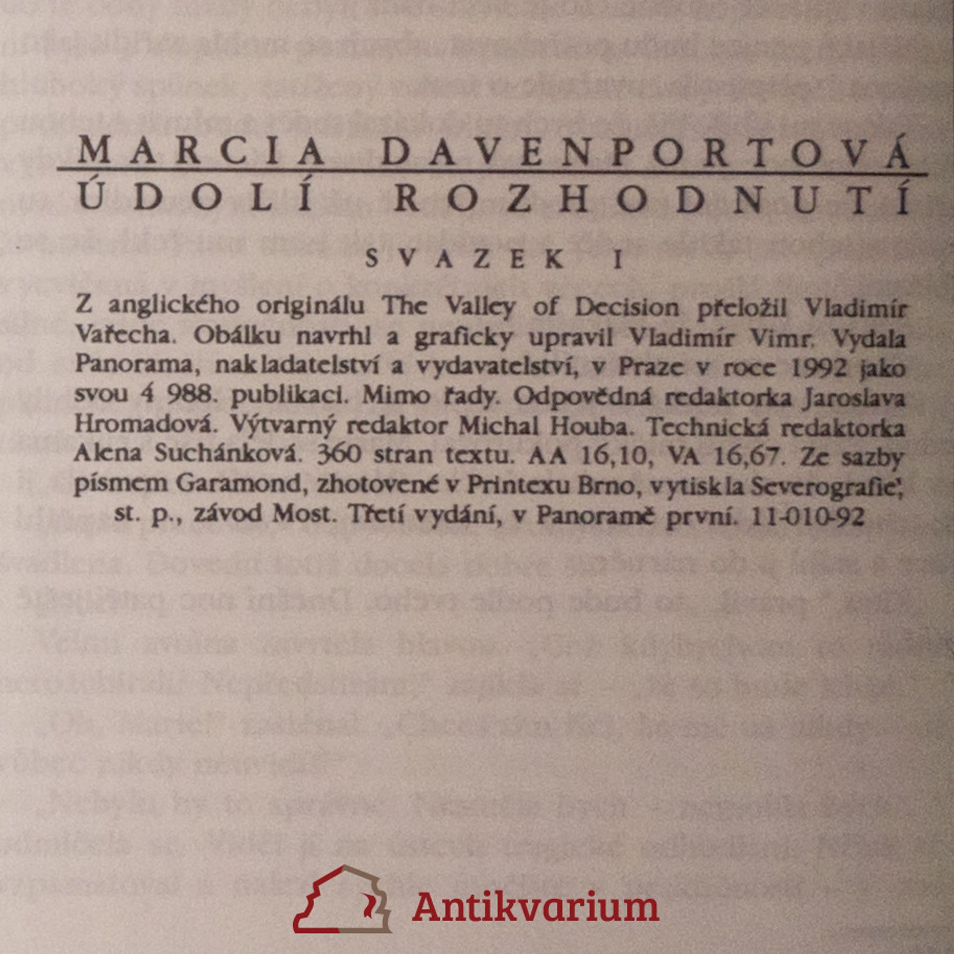 Marcia Davenport Údolí rozhodnutí I. a II. svazek