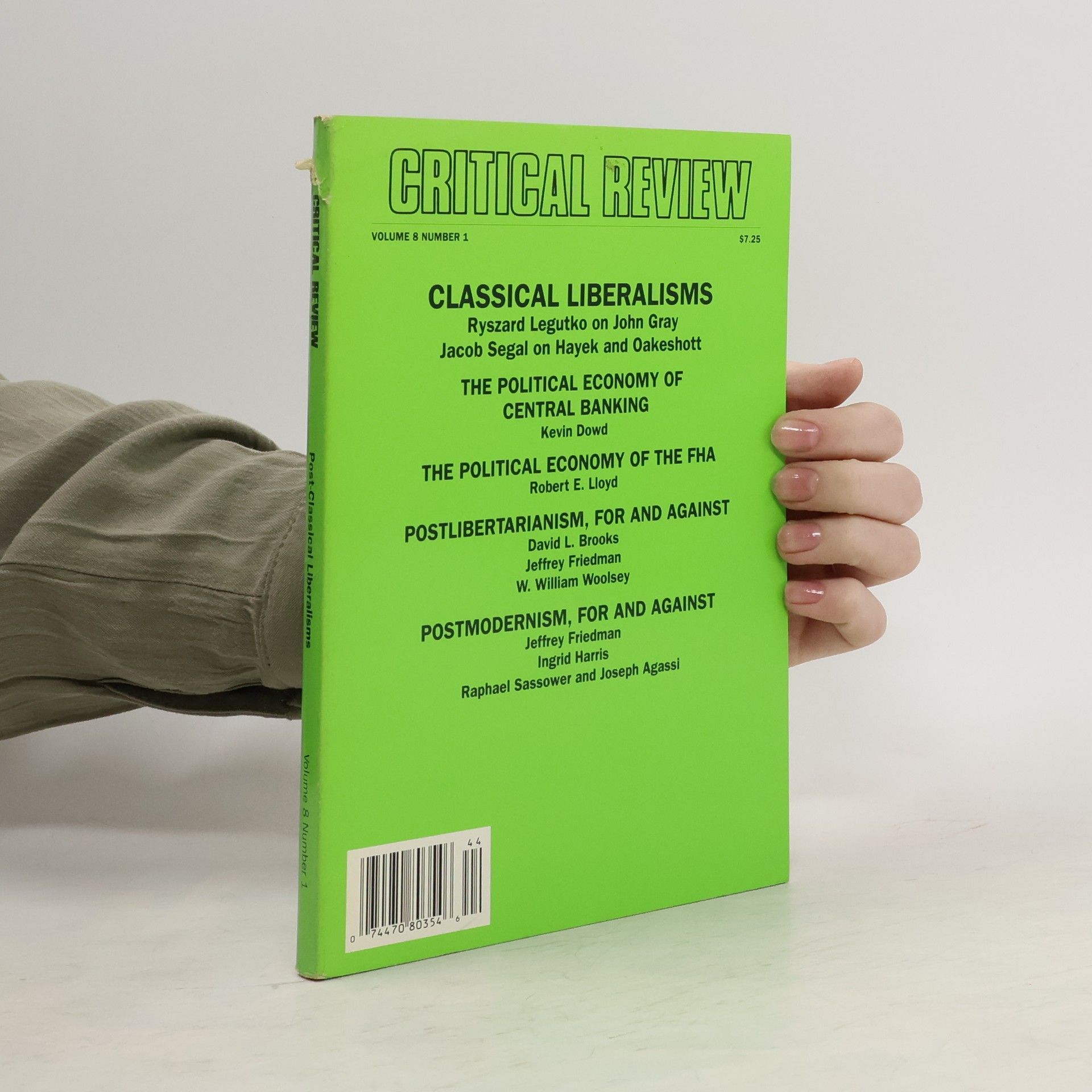 Collectif d'auteurs Critical Review vol. 8, n. 1