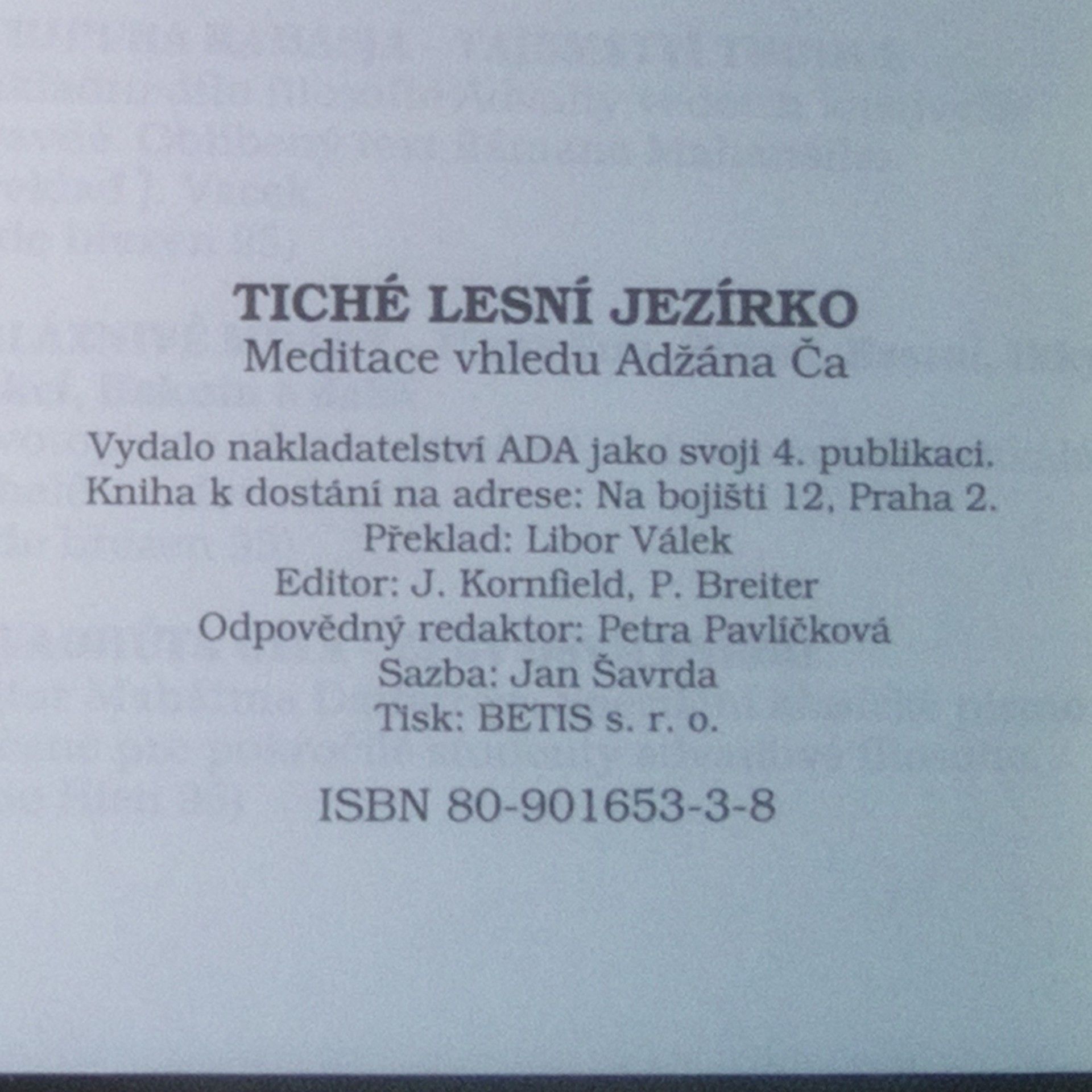 Adžán Čá Tiché lesní jezírko. Meditace vhledu učitele Adžána Ča
