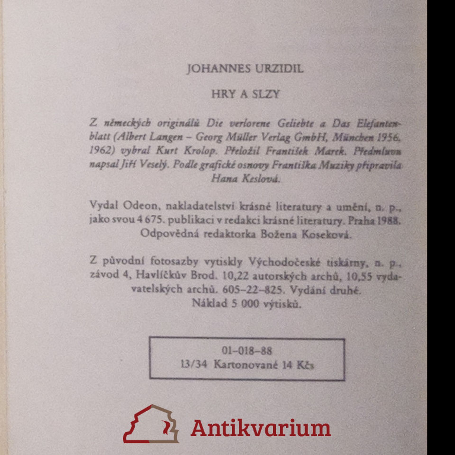 Johannes Urzidil Hry a slzy