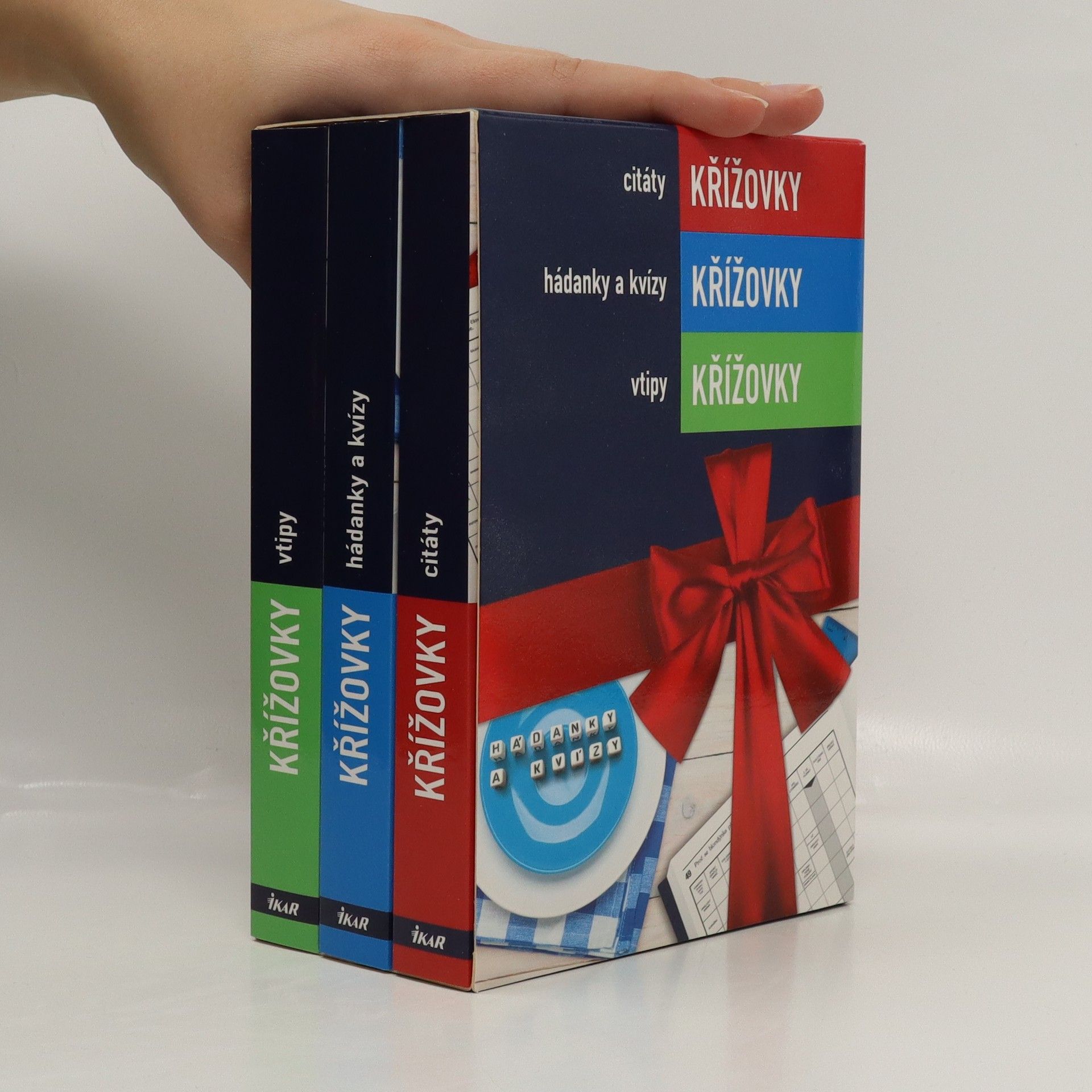 Kolektiv autorů Křížovky. Citáty, Hádanky a kvízy, vtipy. Tři knihy v boxu
