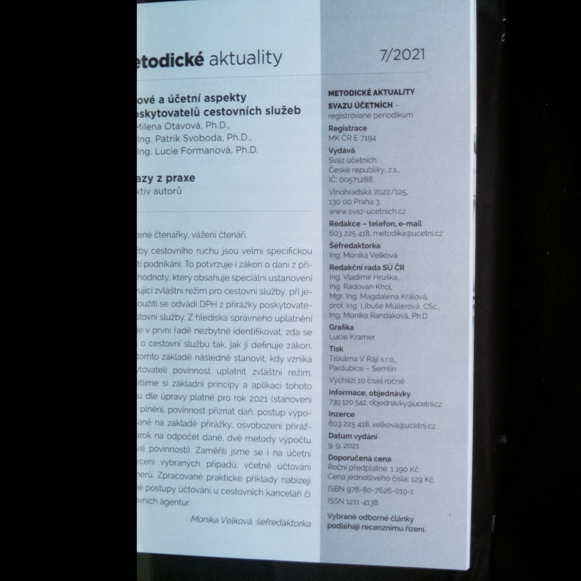 Kolektiv autorů Metodické aktuality 7/2021: Daňové a účetní aspekty u poskytovatelů cestovních služeb. Dotazy z praxe