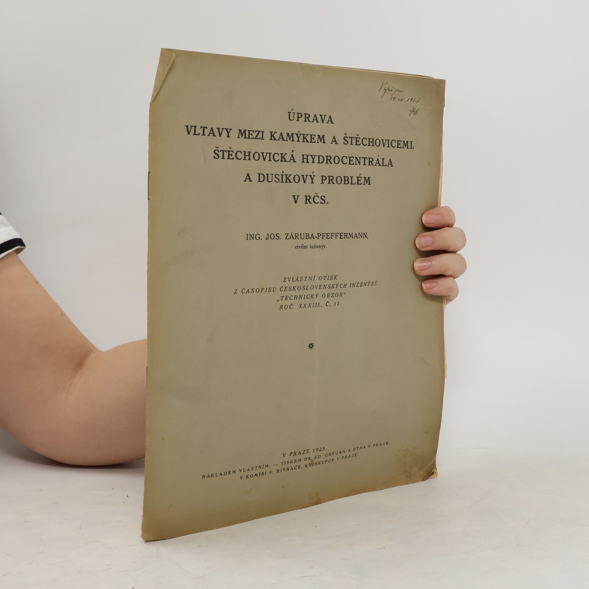 Josef Záruba Pfeffermann Úprava Vltavy mezi Kamýkem a Štěchovicemi, Štěchovický hydrocentrála a dusíkový problém v RČS