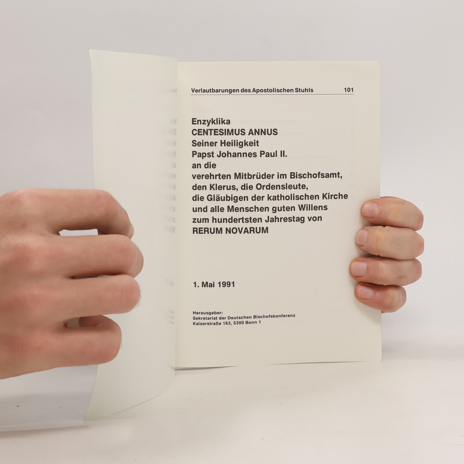Autorenkollektiv Verlautbarungen des Apostolischen Stuhls 101. Enzyklika Centesimus Annus