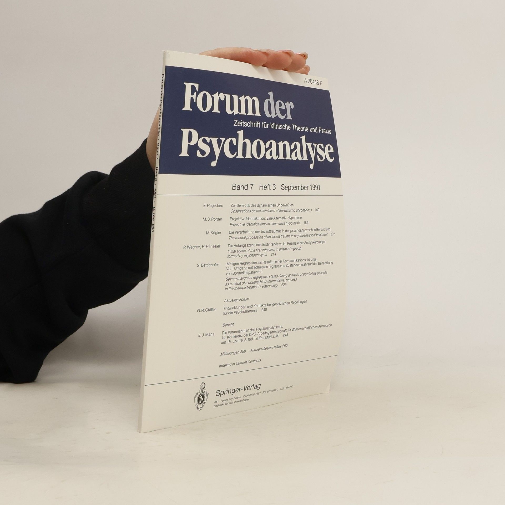 Autorenkollektiv Forum der Psychoanalyse Band 7 Heft 3 9/1991