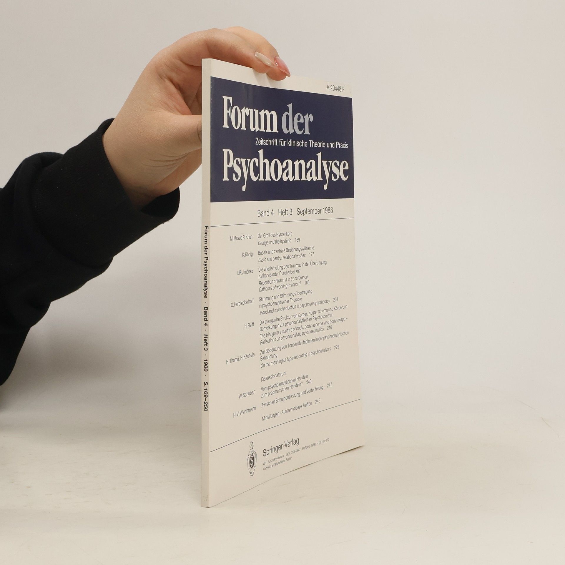 Autorenkollektiv Forum der Psychoanalyse Band 4 Heft 3 September 1988