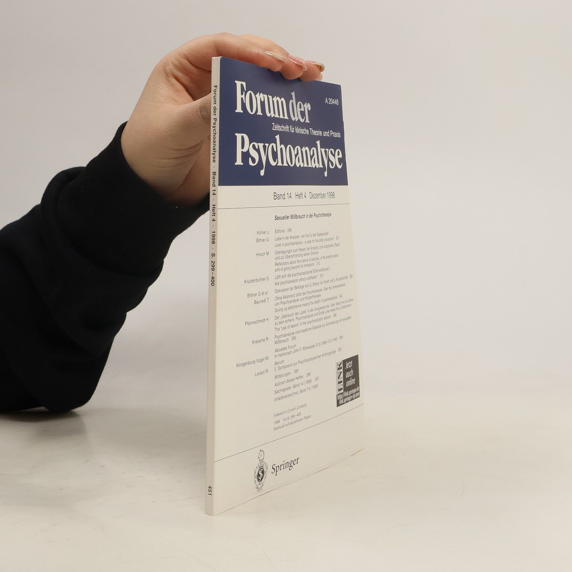 Autorenkollektiv Forum der Psychoanalyse Band 14 Heft 4 Dezember 1998