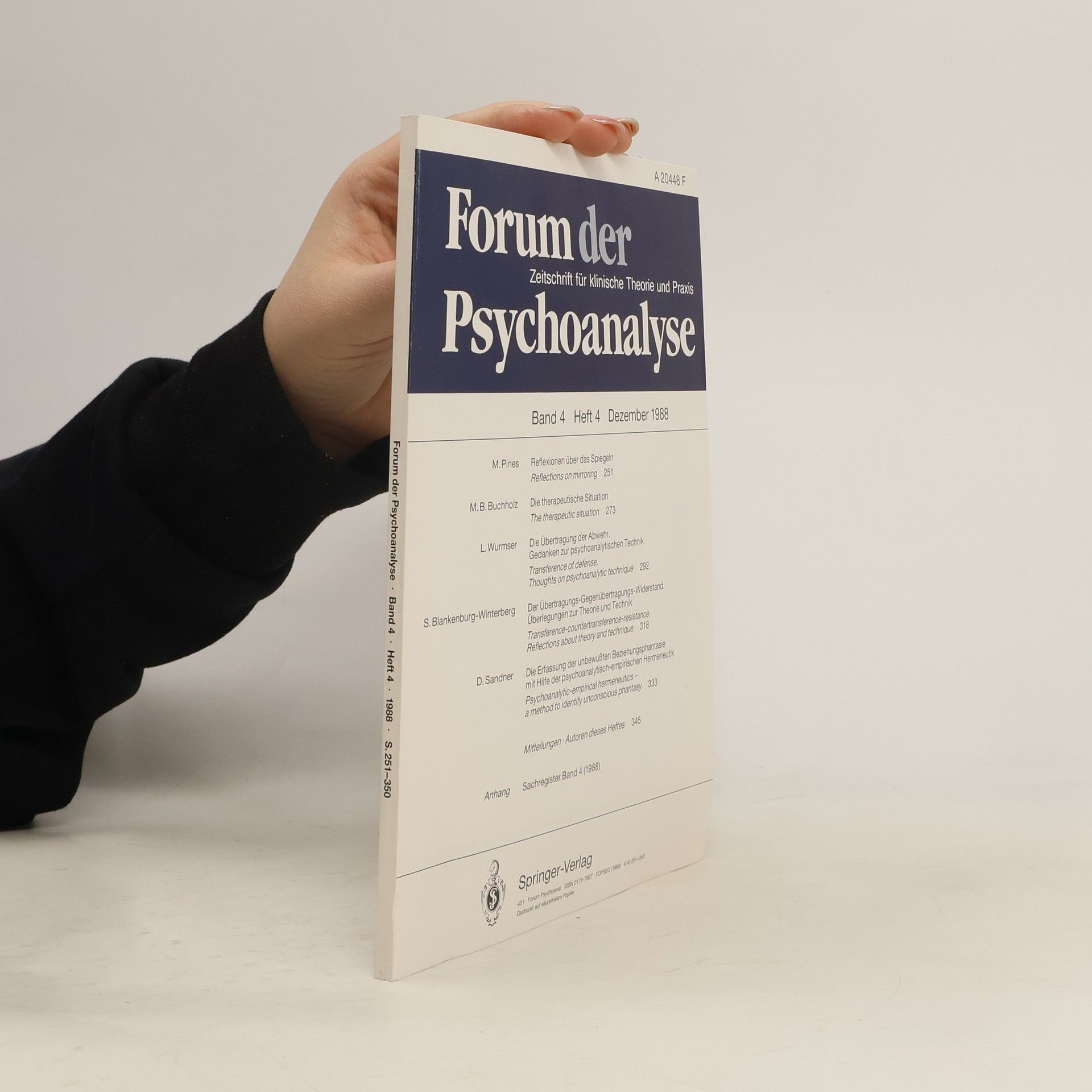 Autorenkollektiv Forum der Psychoanalyse Band 4 Heft 4 Dezember 1988