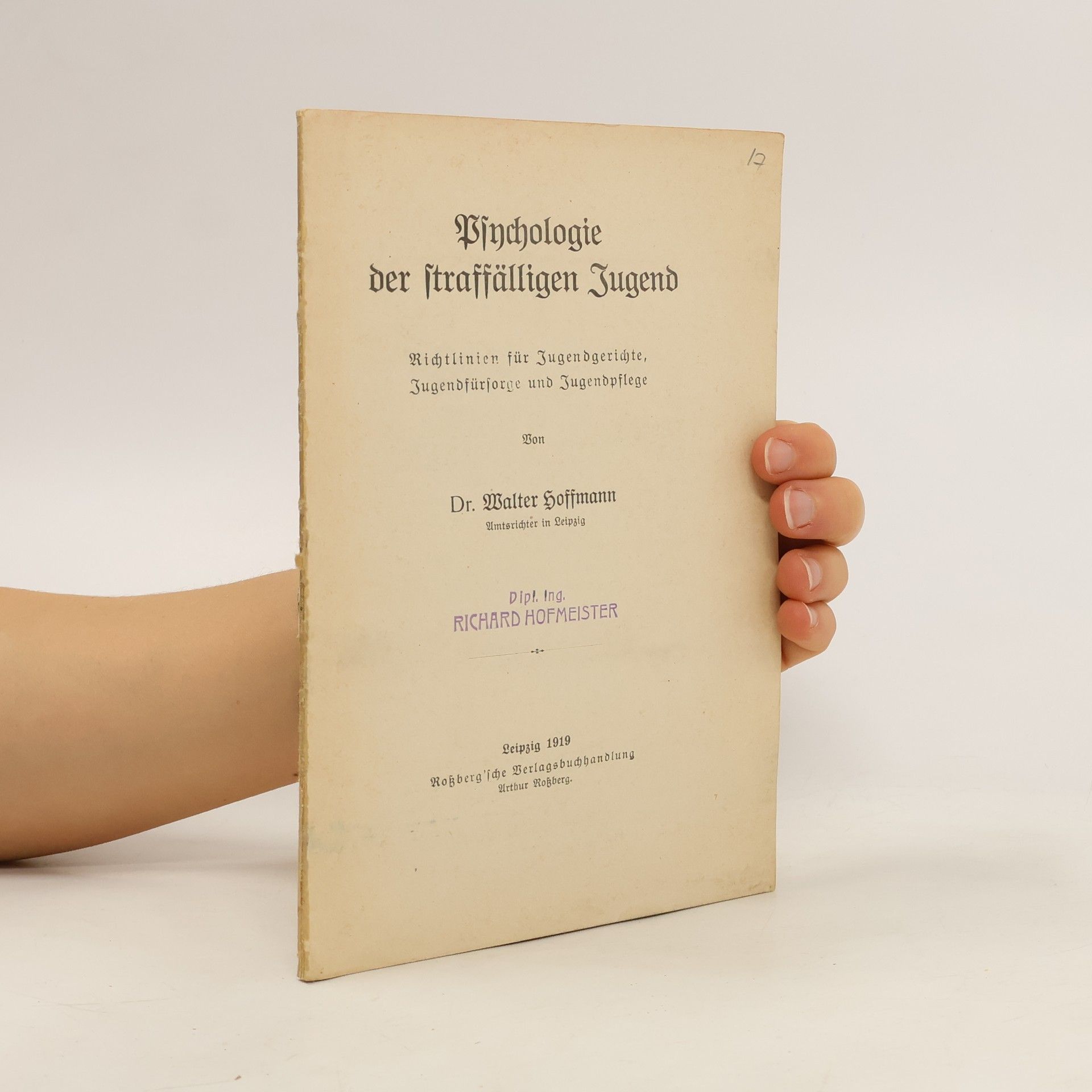 Walter Hoffmann Psychologie der straffälligen Jugend