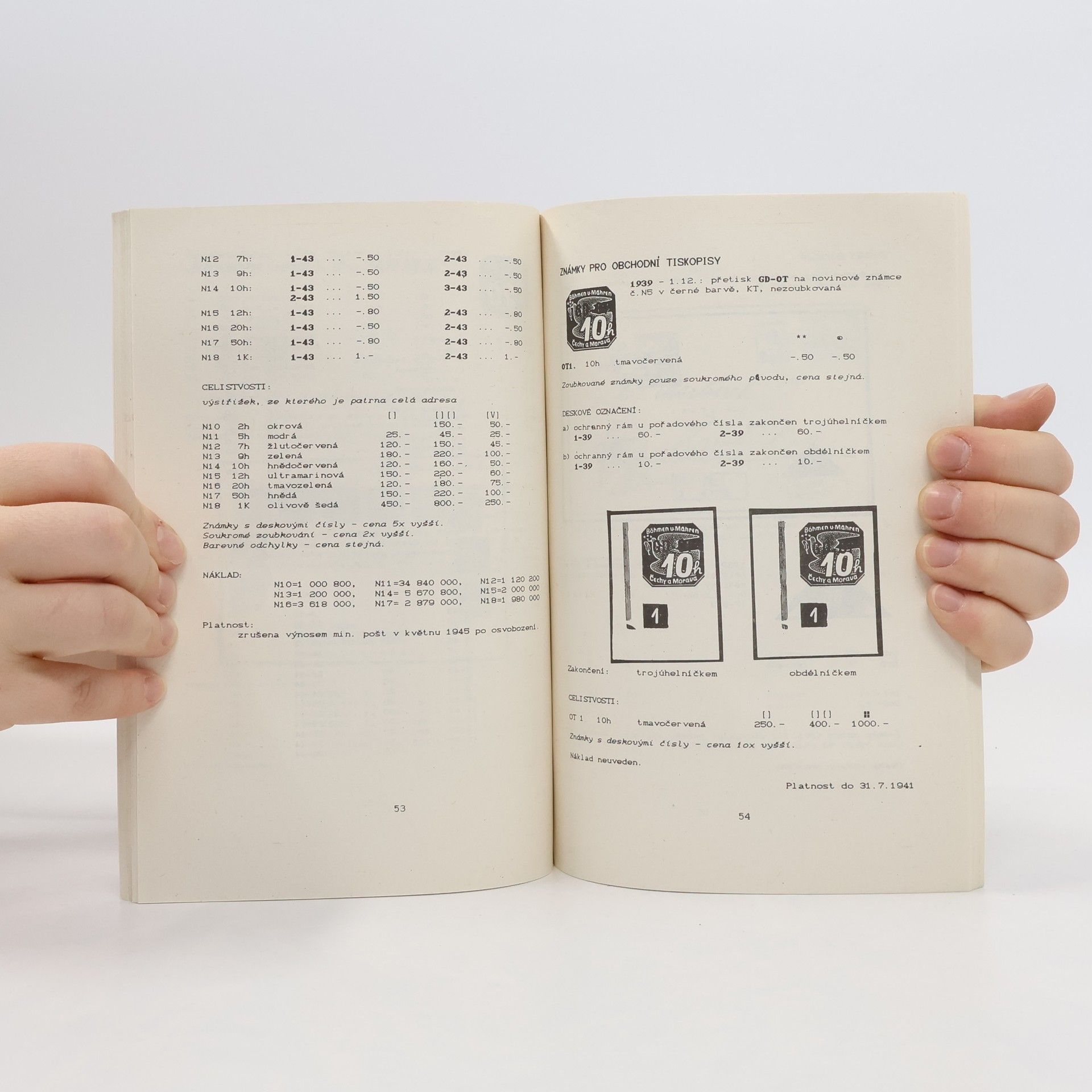 Pavel Hirš Specializovaný katalog poštovních známek celistvostí a celin platných na území ČSR v letech 1939-1945 protektorát Čechy a Morava
