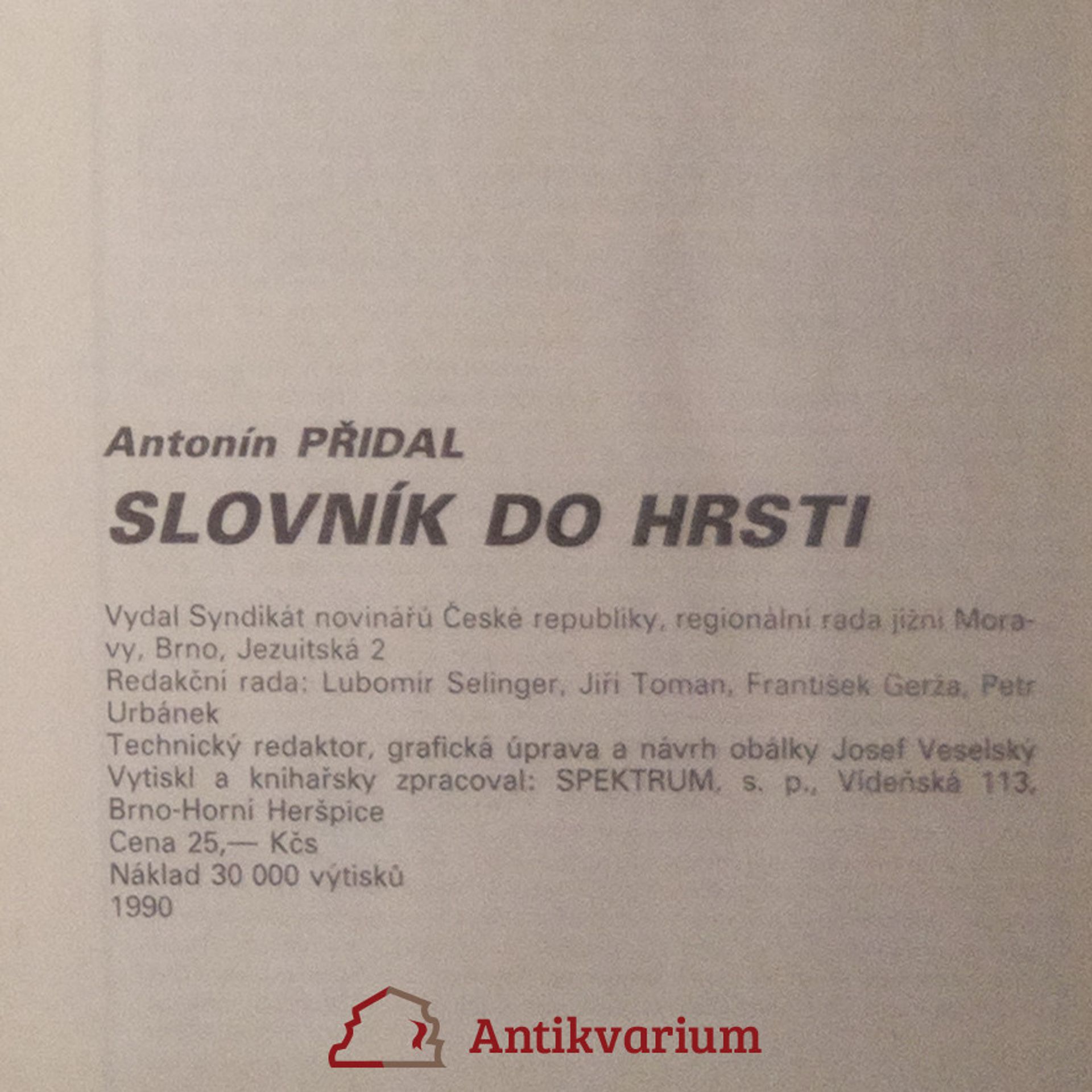 Antonín Přidal Slovník do hrsti