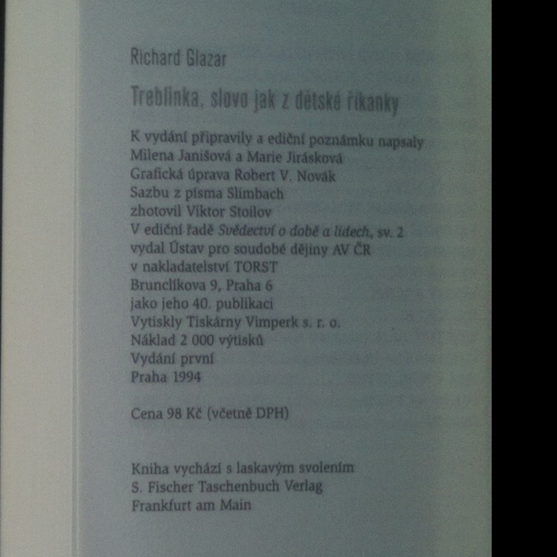 Richard Glazar Treblinka, slovo jak z dětské říkanky
