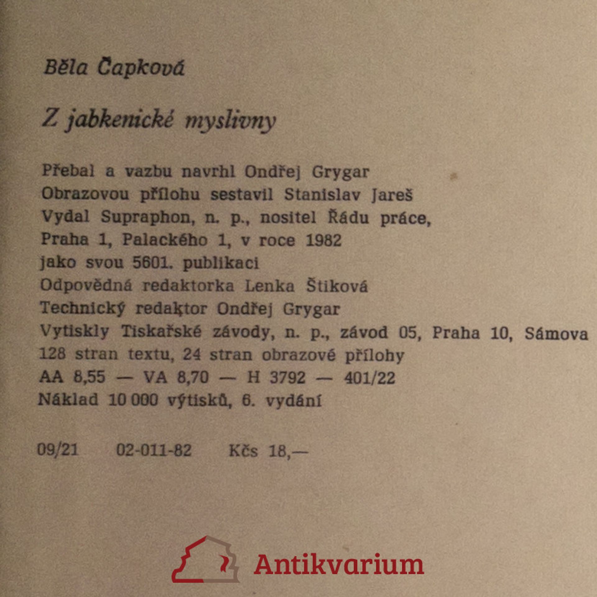 Běla Čapková Z jabkenické myslivny